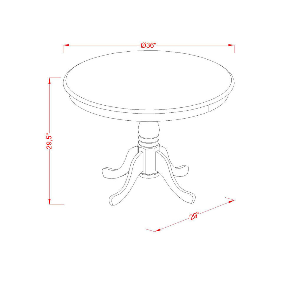 ANDA3-MAH-W 3PC Round 36 inch Table and 2 vertical slatted Chairs