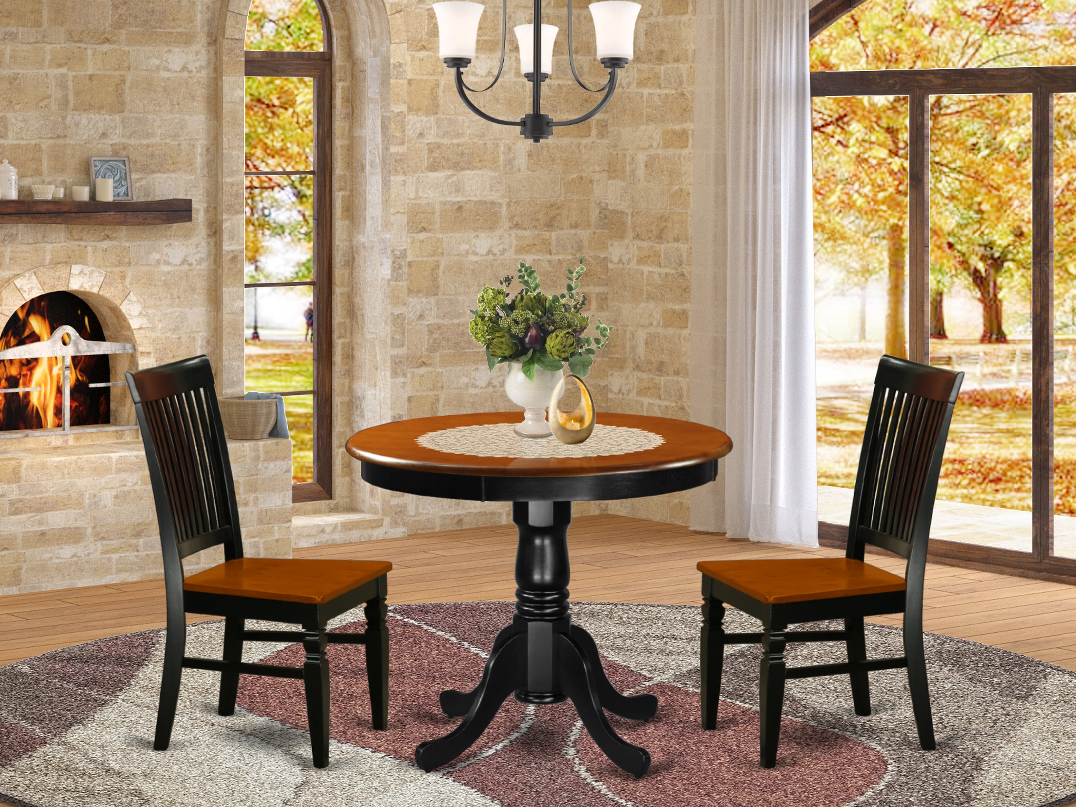 ANWE3-BCH-W 3 Pc Kitchen table set with a Dining Table and 2 Kitchen Chairs in Black and Cherry