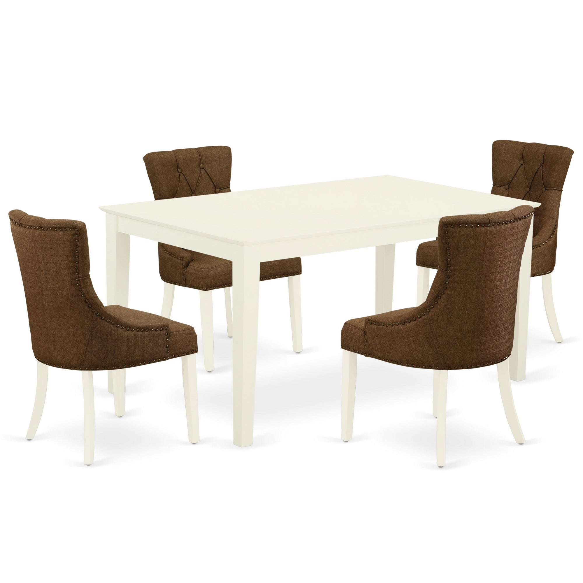 CAFR5-LWH-18 5Pc Dining Set Includes a Rectangle Dinette Table and Four Parson Chairs with Dark Coffee Fabric, Linen White Finish