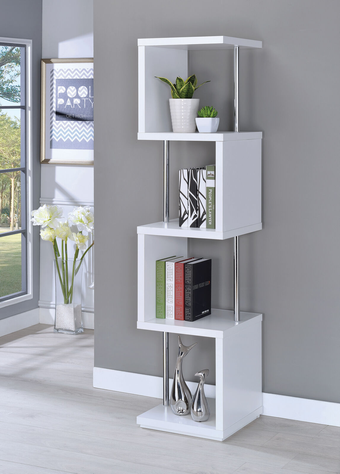 Asymmetrical deals bookcase white