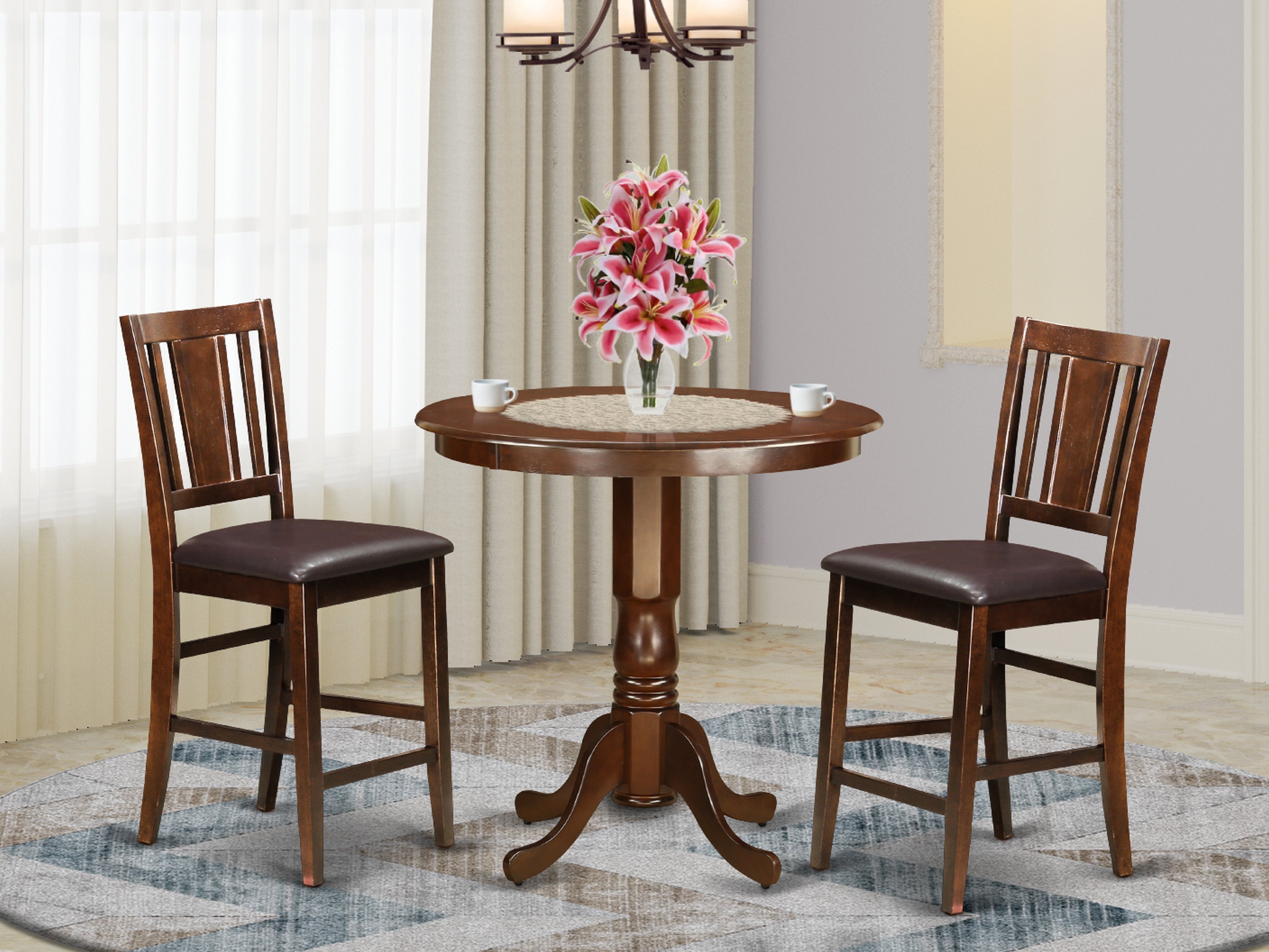 JABU3-MAH-LC 3 Pc counter height set- high Table and 2 Dining Chairs