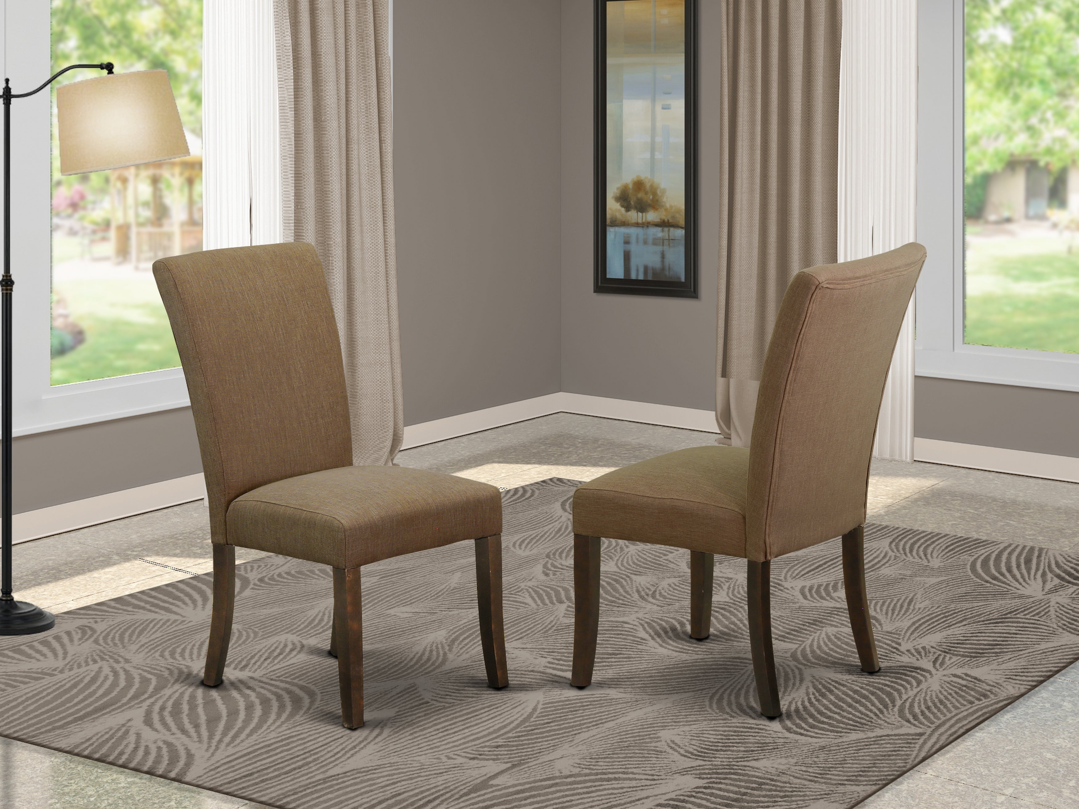 ALP3B17 Alpine parson Chair with Mahogany Finish Leg and Linen fabric-Light Sable Color