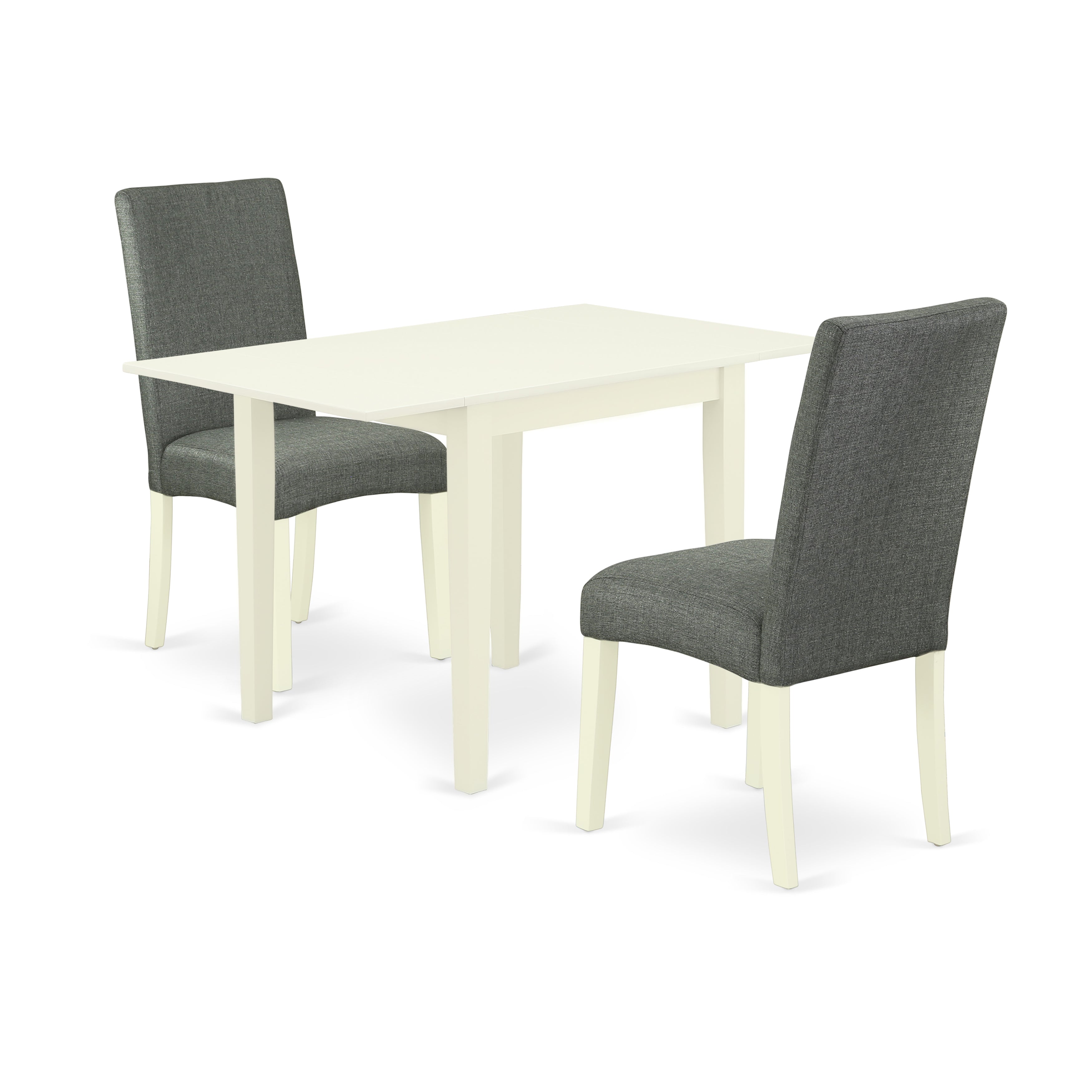 East West Furniture NDDR3-LWH-07 Dining Set 3 Pcs - Two Dining Chairs and a Wood Table - Linen White Finish Solid Wood - Grey Color Linen Fabric