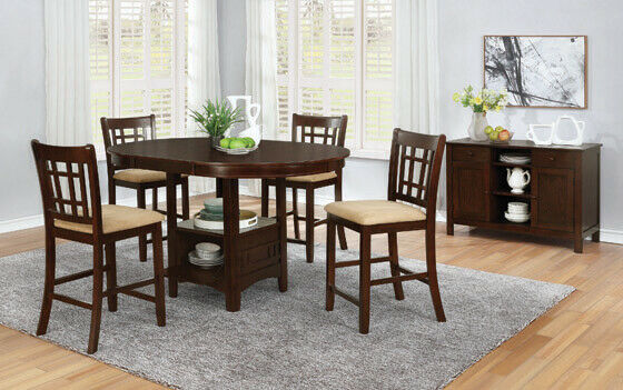 Lavon 5 Piece Counter Height Dining Table Chairs Dinette Set in Brown And Tan