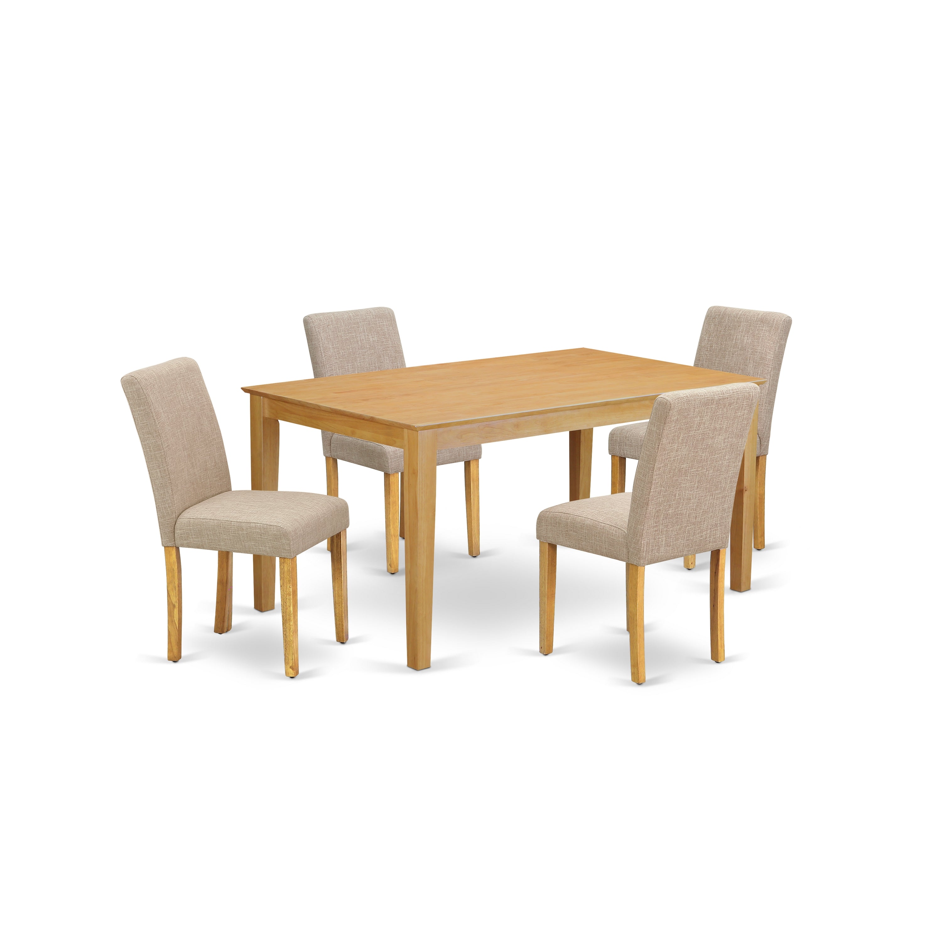 CAAB5-OAK-04 5Pc Rectangle 60" Dining Room Table And 4 Parson Chair With Oak Leg And Linen Fabric Light Fawn