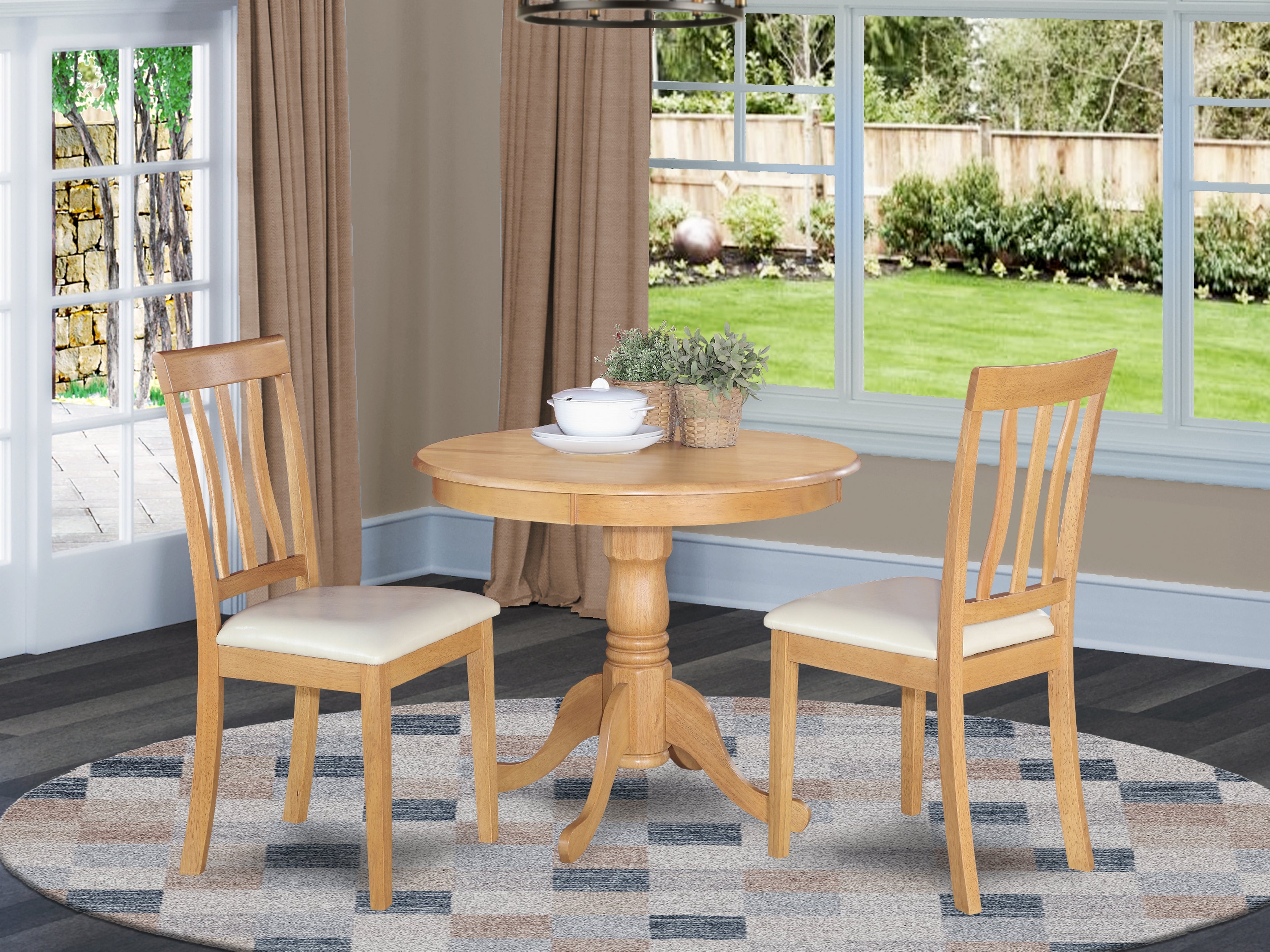 ANTI3-OAK-LC 3 Pc Kitchen Table set- Table and 2 Dining Chairs