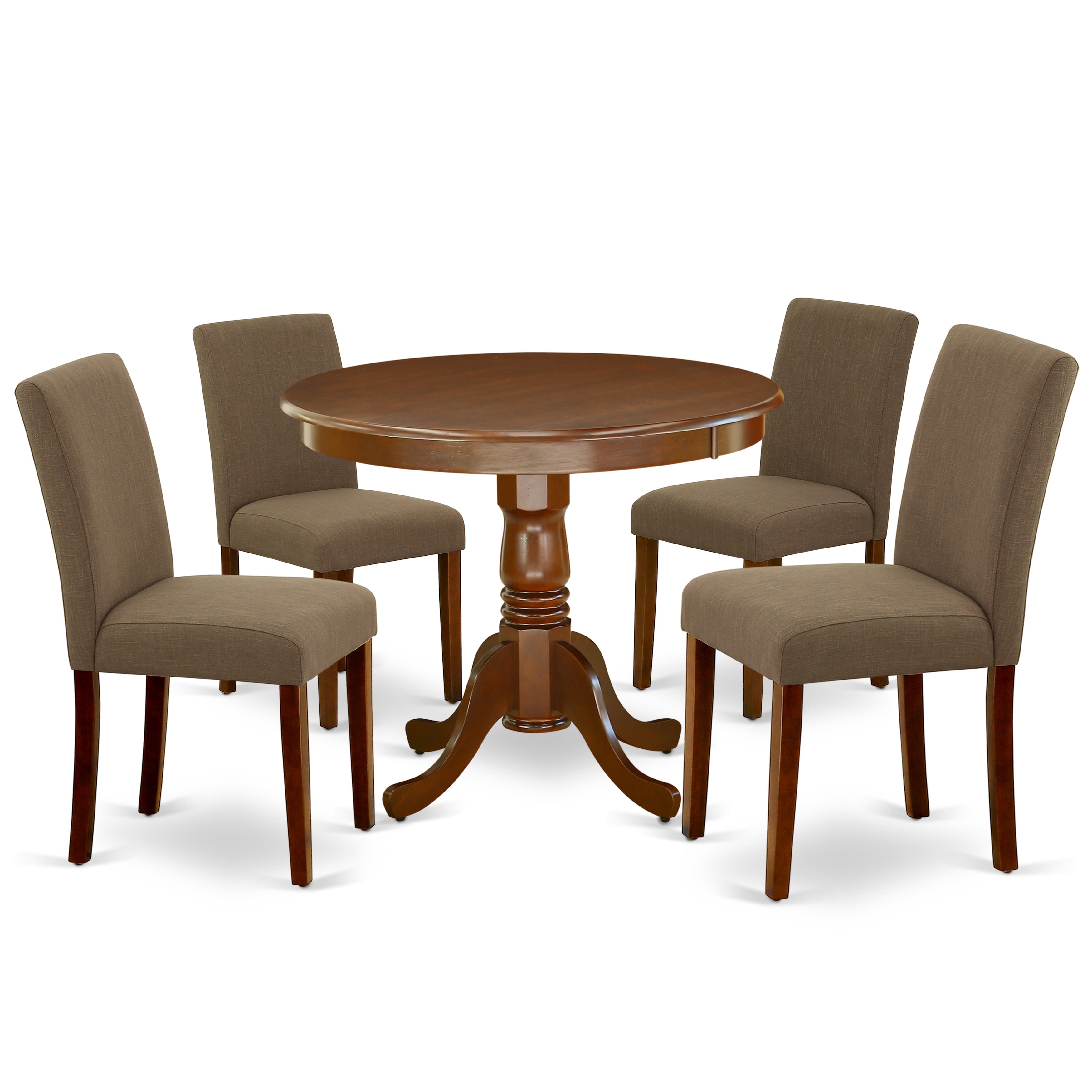 ANAB5-MAH-18 5Pc Round 36" Table And 4 Parson Chair With Mahogany Leg And Linen Fabric Coffee