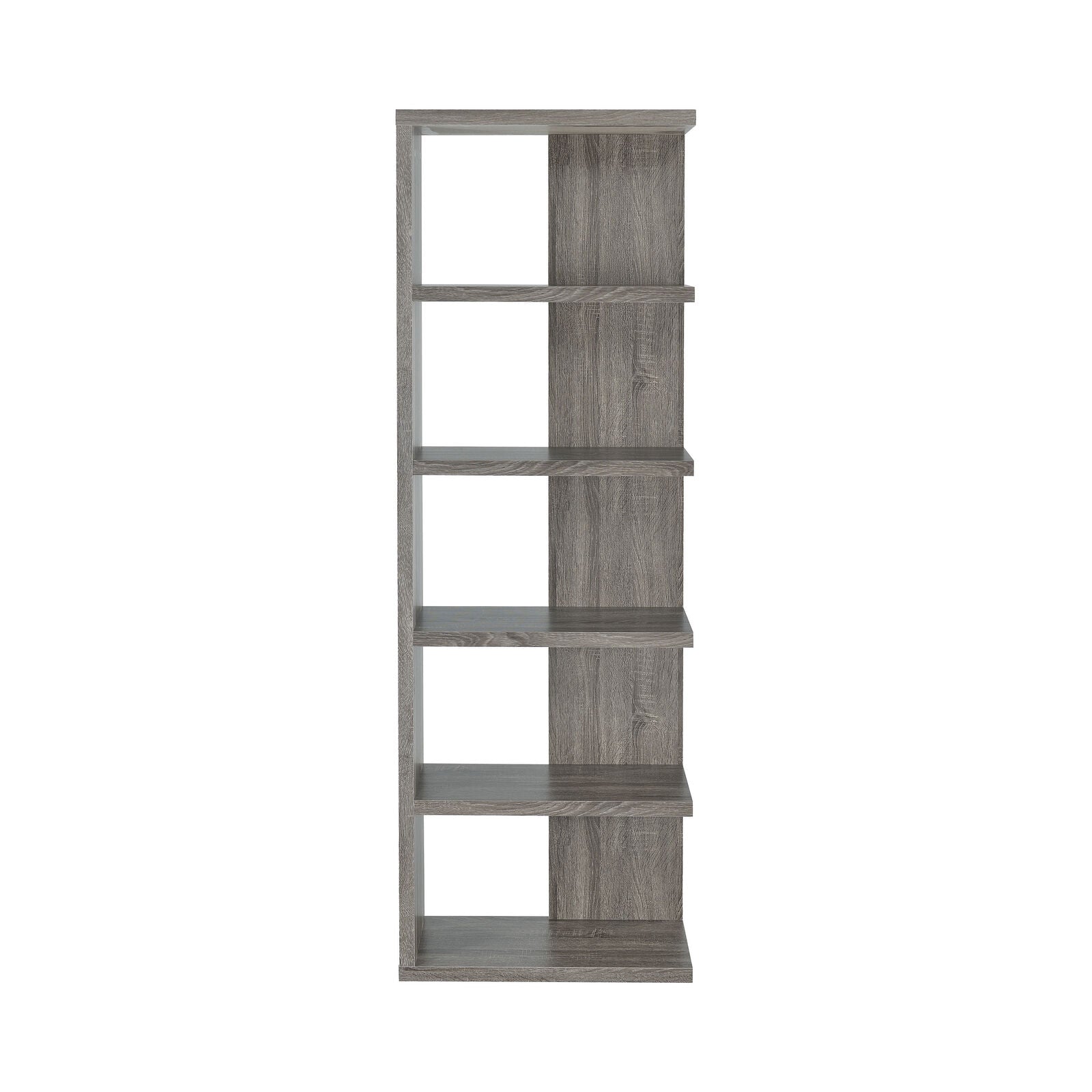 Coaster 5-Tier Semi-Backless Bookcase Shelf Weathered Grey Gray 800553