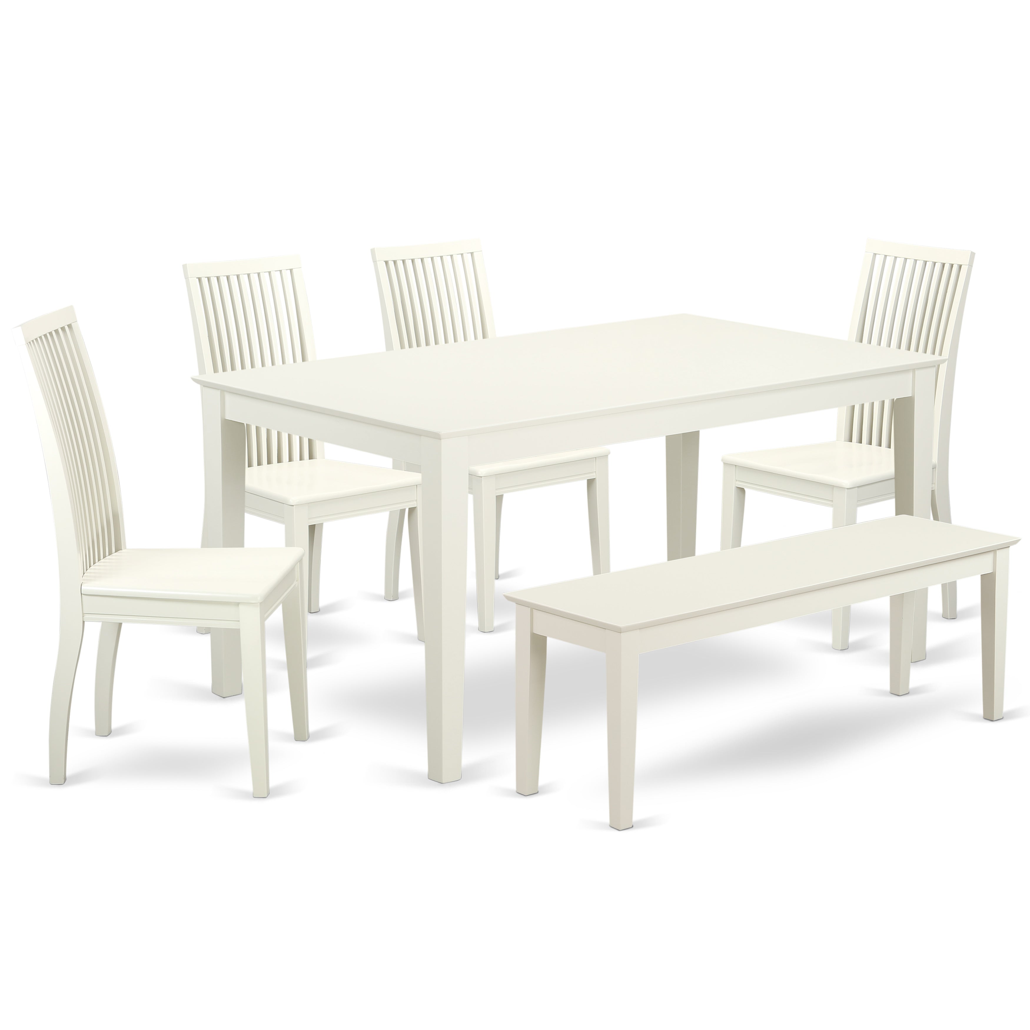 CAIP6-LWH-W 6 Piece dining set for 6-Dining room table and 4 Wood Seat Chairs and 1 Benches in Linen White