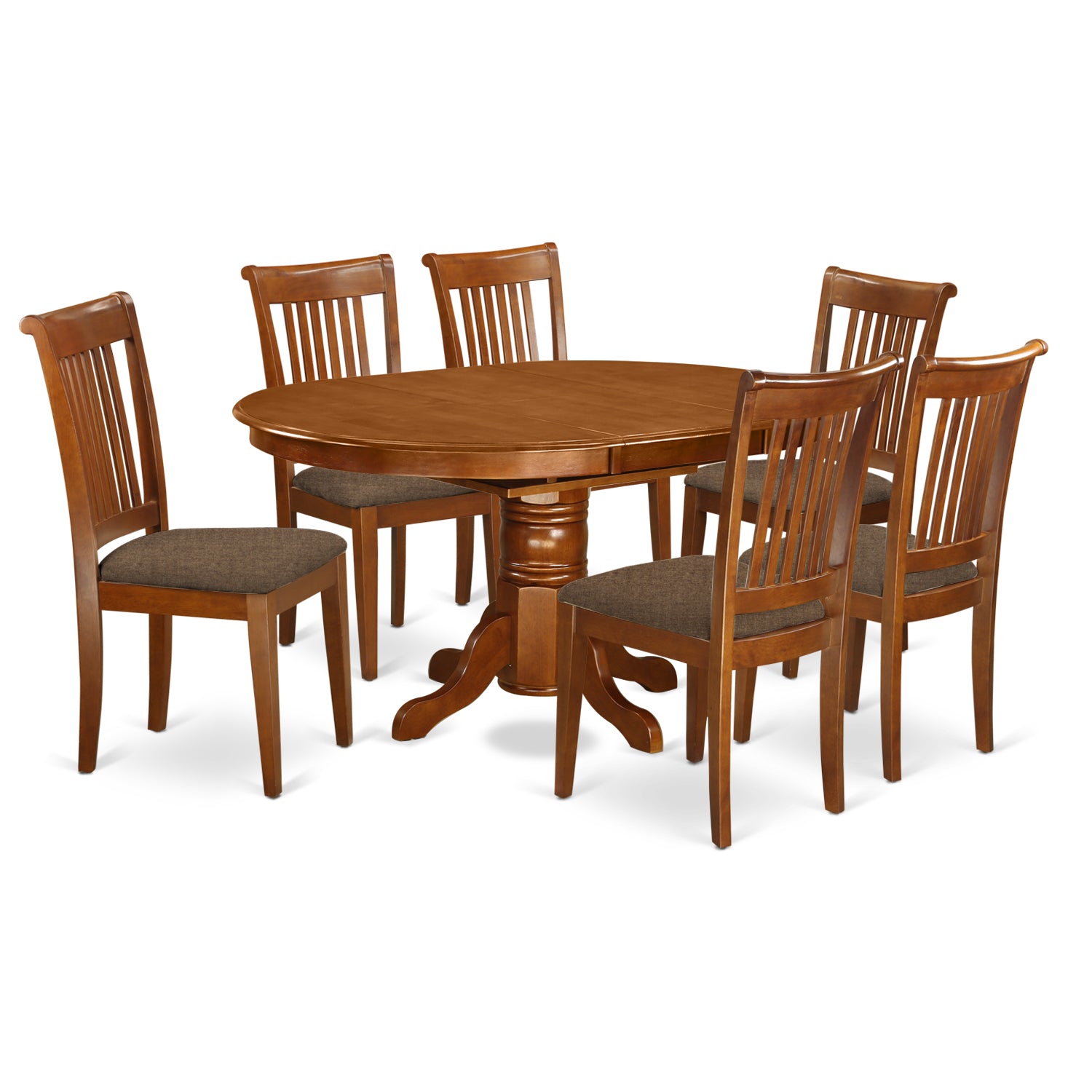 AVPO7-SBR-C 7 Pc set Avon Kitchen Table with Leaf and 6Upholstered Dinette Chairs in Saddle Brown