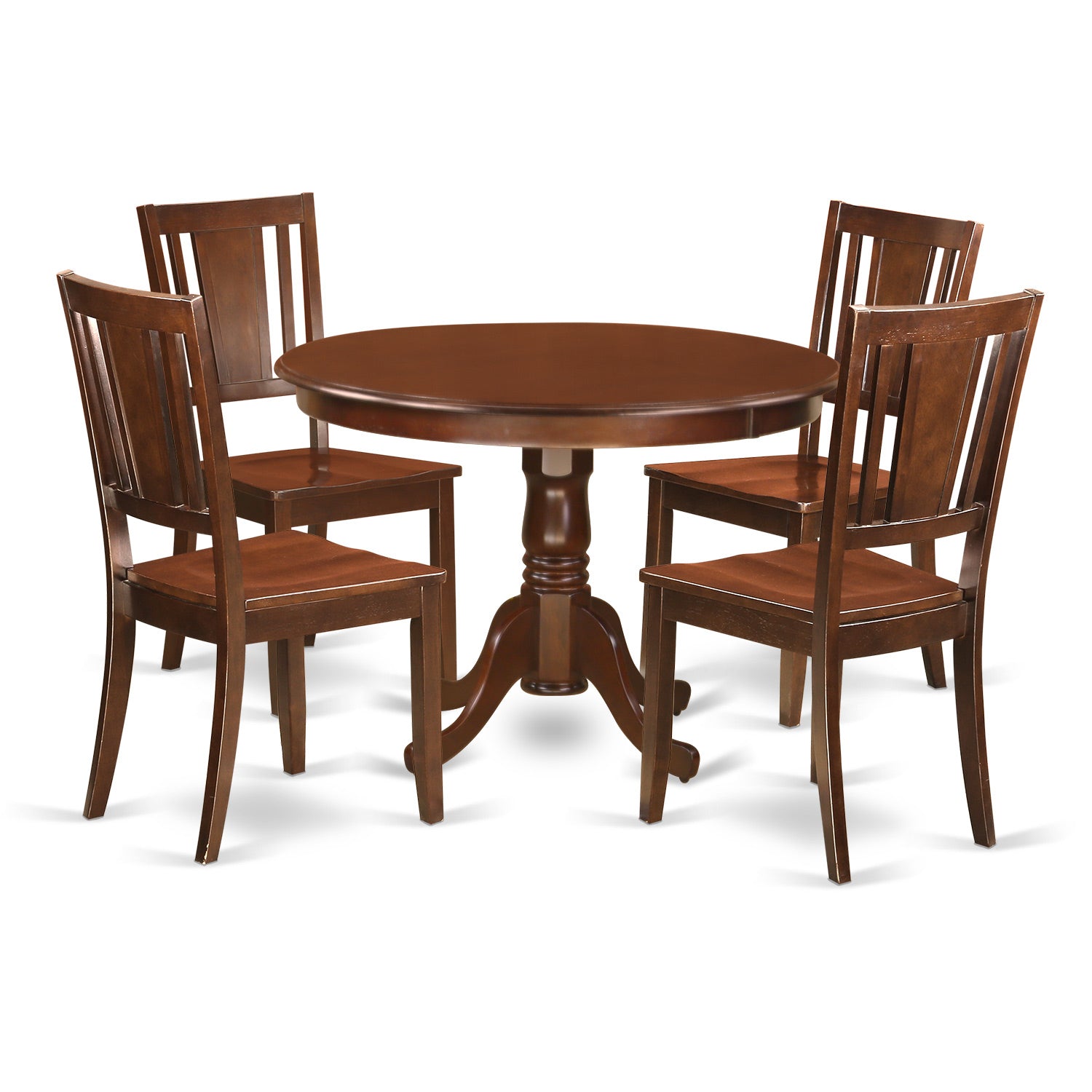 HLDU5-MAH-W 5 Pc set with a Round Kitchen Table and 4 Wood Dinette Chairs in Mahogany