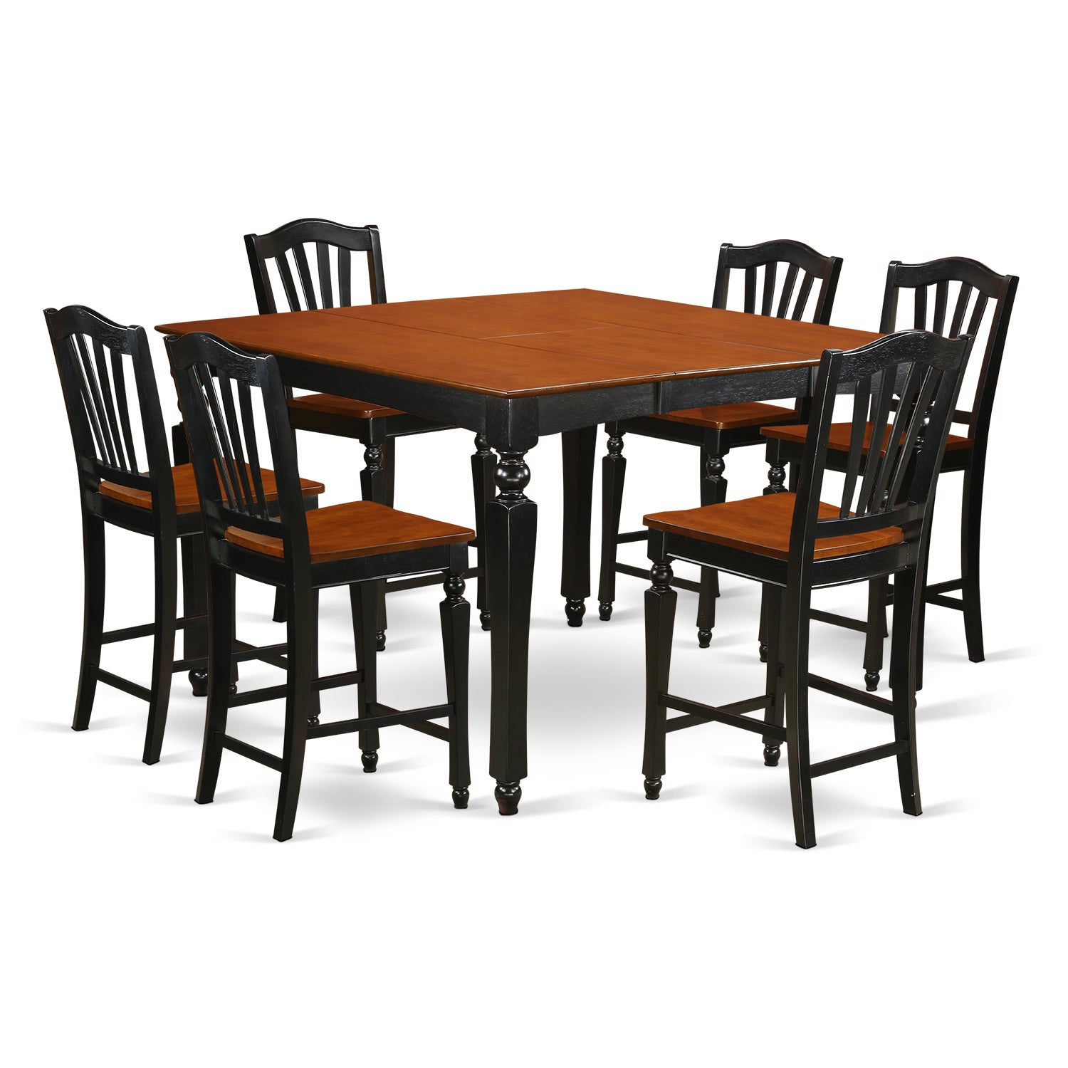 CHEL7-BLK-W 7 Pc counter height Table set-Square gathering Table and 6 Stools