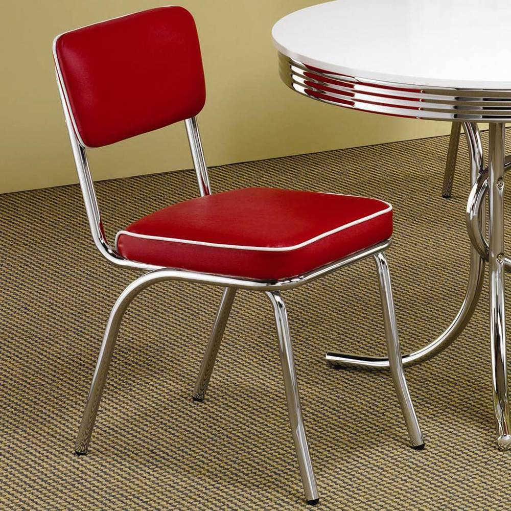 Retro Open Back Side Dining Chairs with Cushion Chrome and Red 2450R