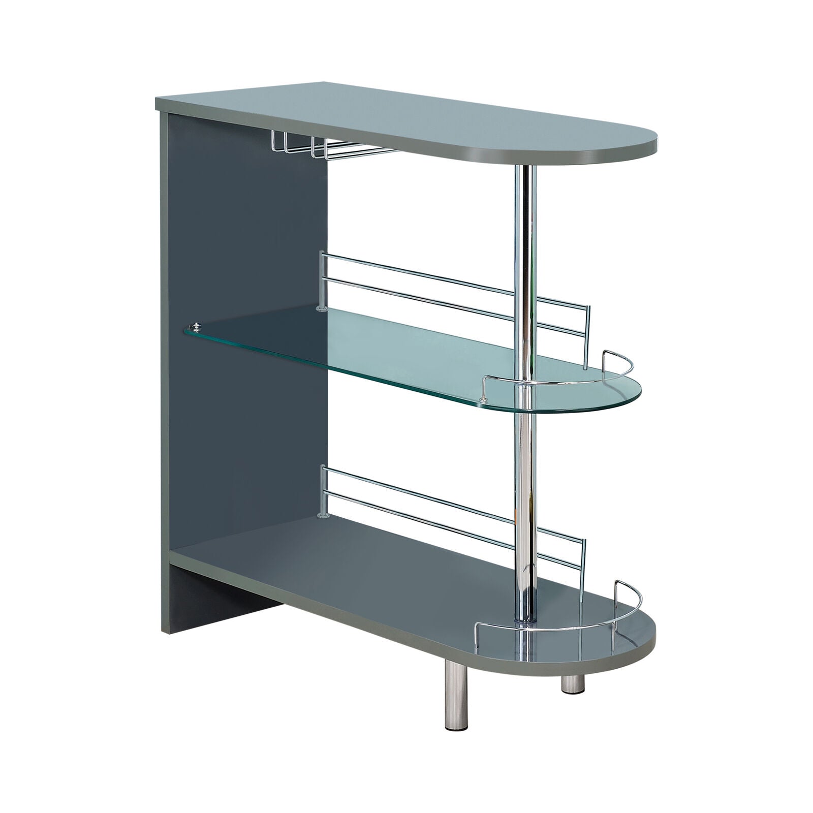 Coaster Modern 3-Tier Wine Bar Pub Table Unit Glossy Grey And Clear 101073