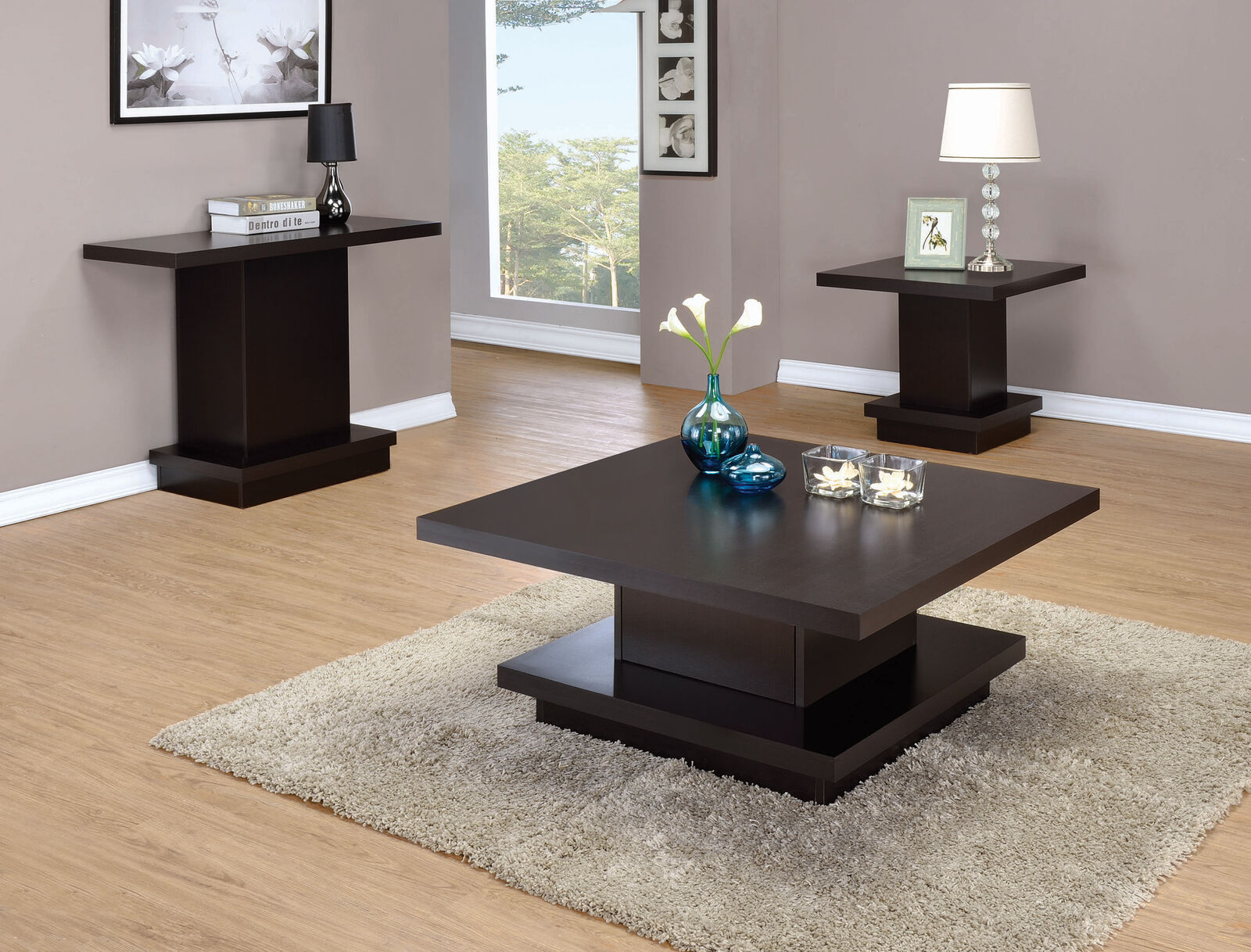 Coaster Contemporary Pedestal Square End Table Cappuccino 705167