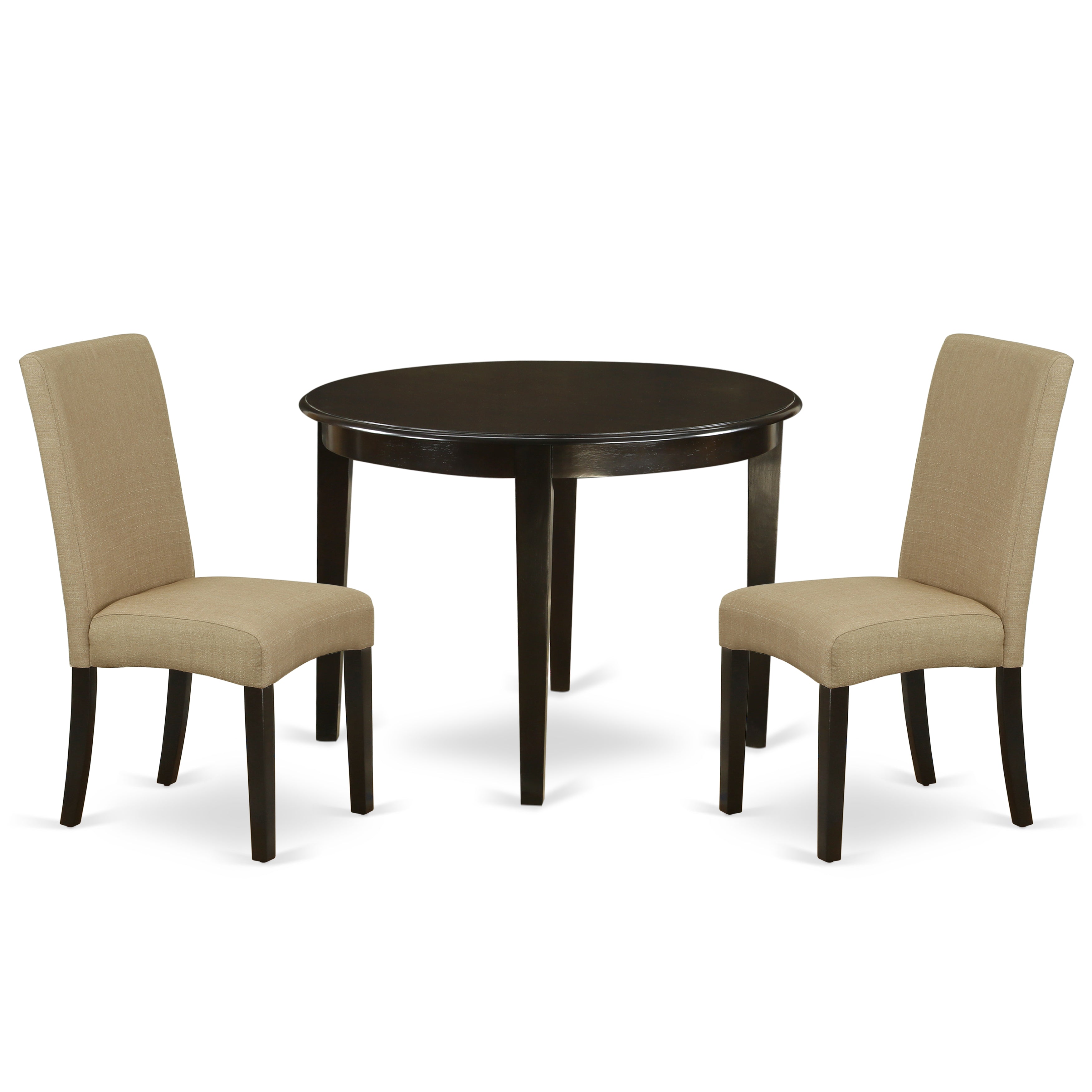 BODR3-CAP-03 3Pc Round 42" Table And Two Parson Chair With Cappuccino Finish Leg And Linen Fabric- Brown Color