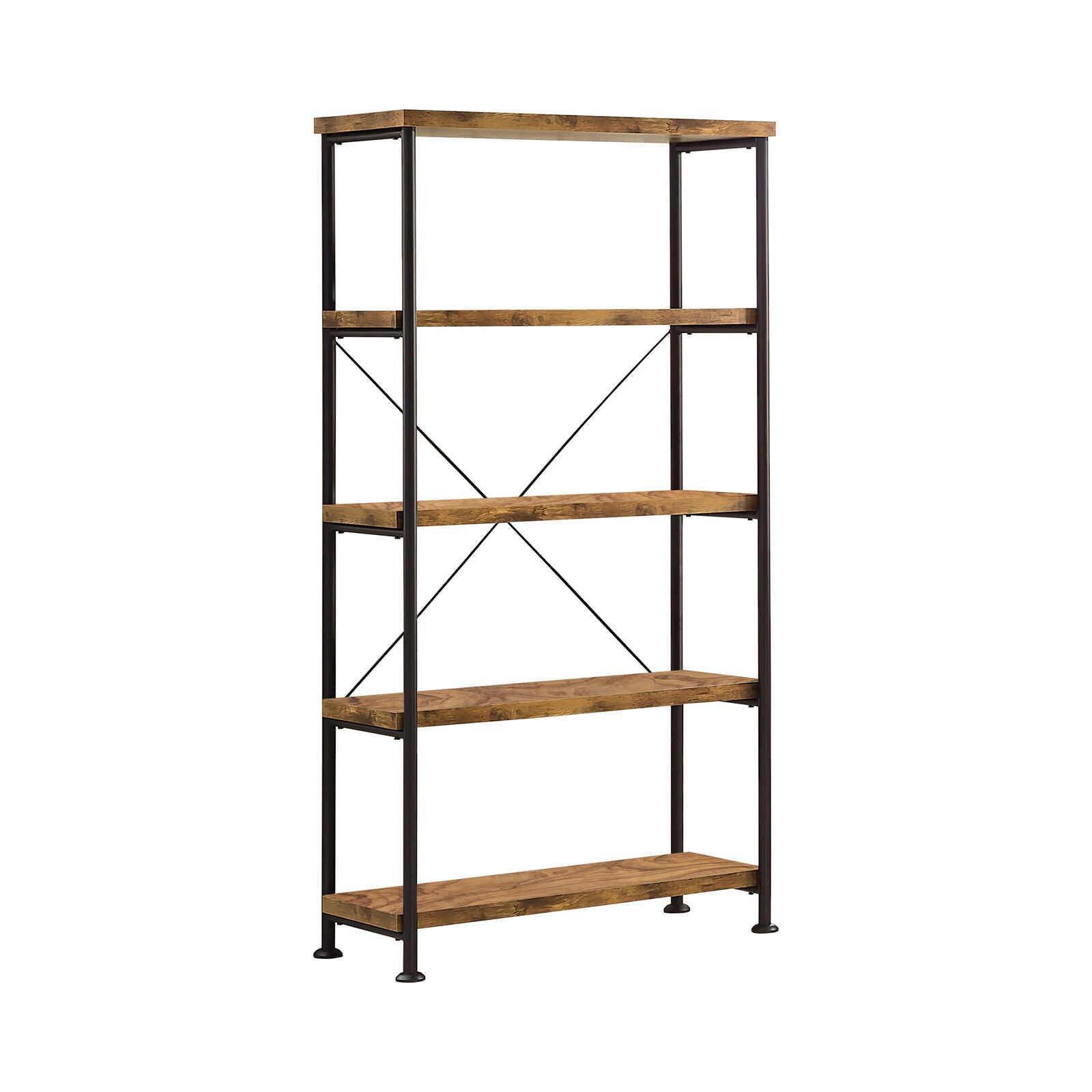 Analiese Wood And Metal 4-Shelf Open Bookcase Antique Nutmeg And Black 801542