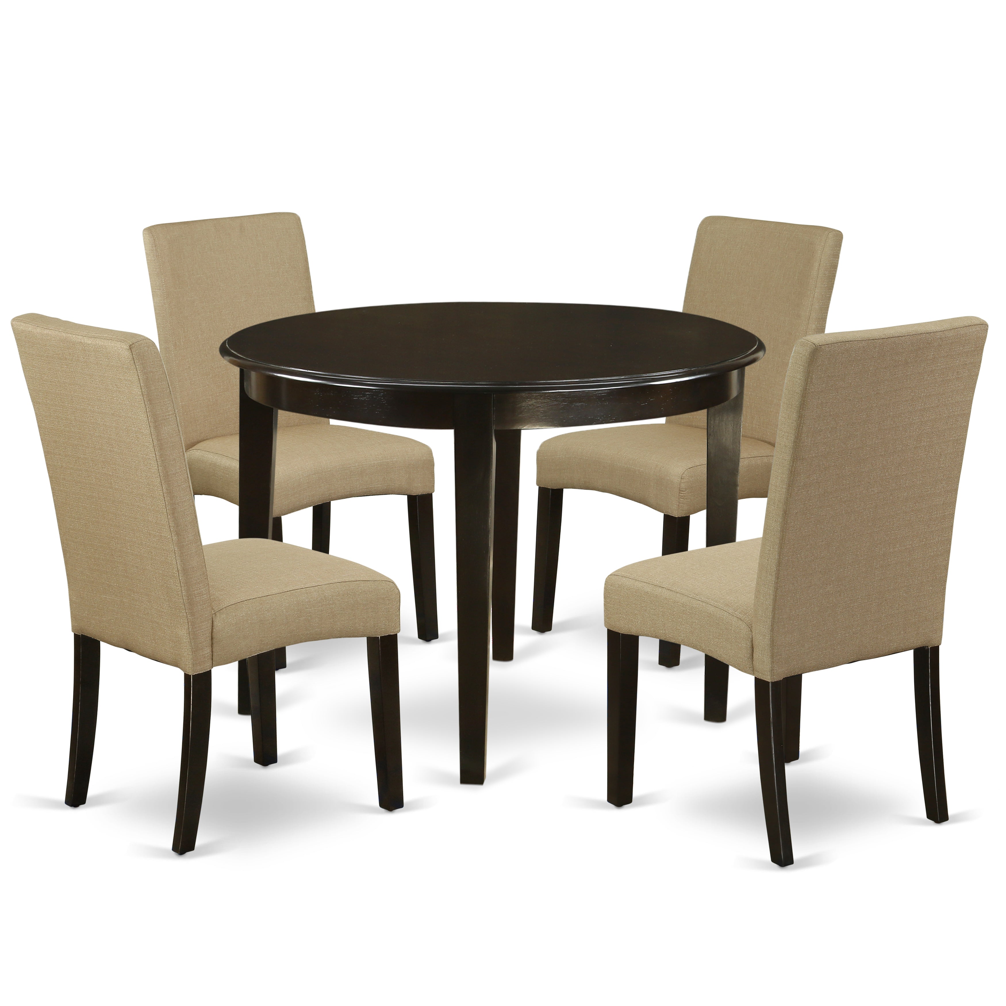 BODR5-CAP-03 5Pc Round 42" Kitchen Table And Four Parson Chair With Cappuccino Finish Leg And Linen Fabric- Brown Color