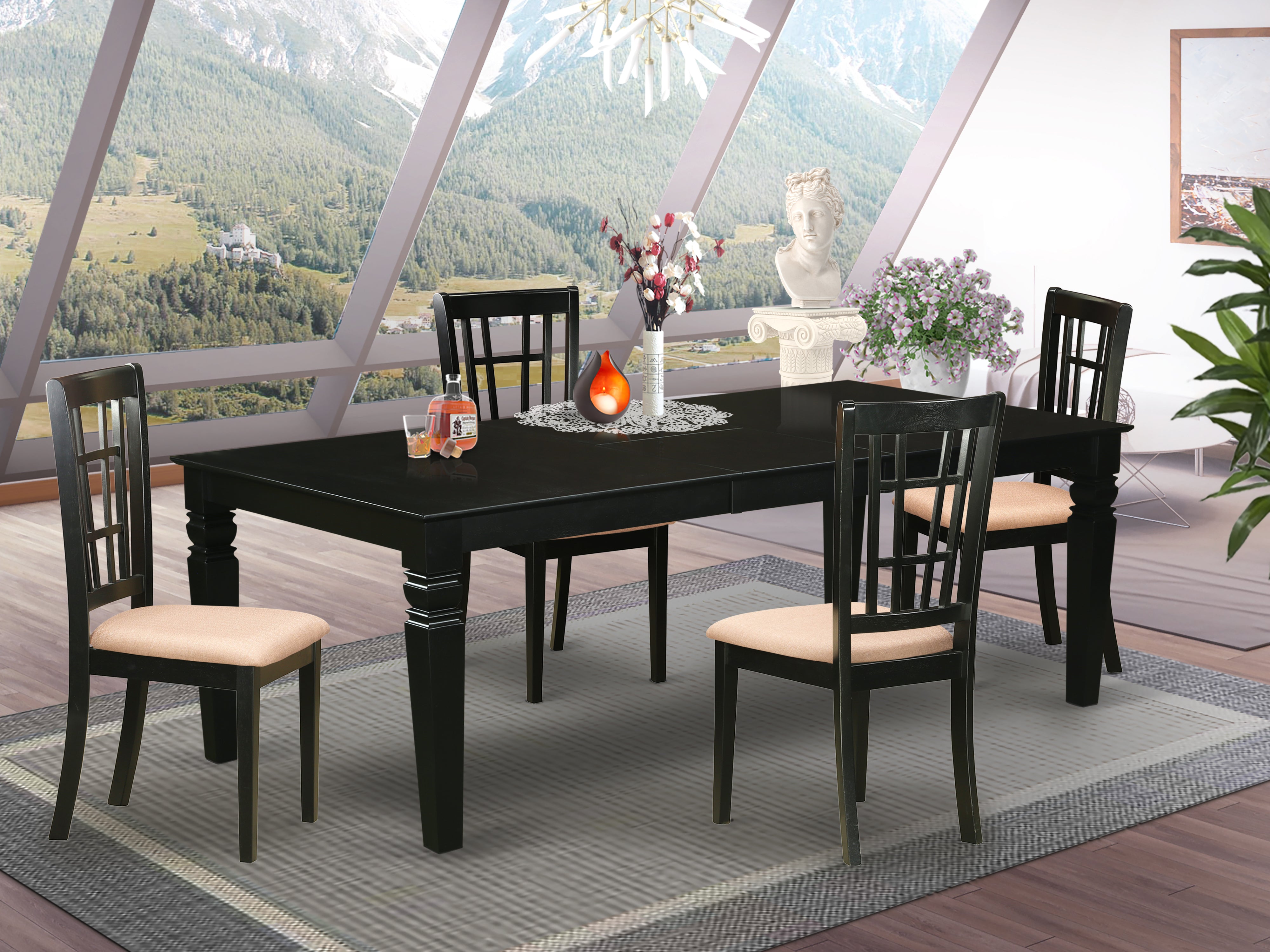 LGNI5-BLK-C 5 Pc Kitchen table set with a Dining Table and 4 Kitchen Chairs in Black