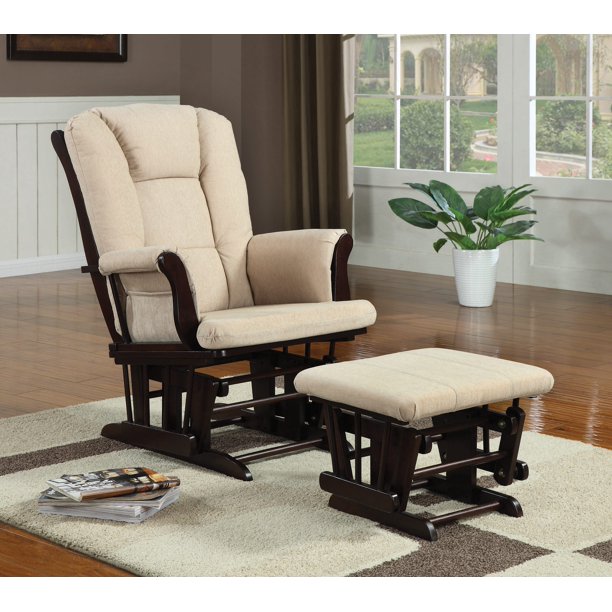 Upholstered Glider With Ottoman Beige And Espresso