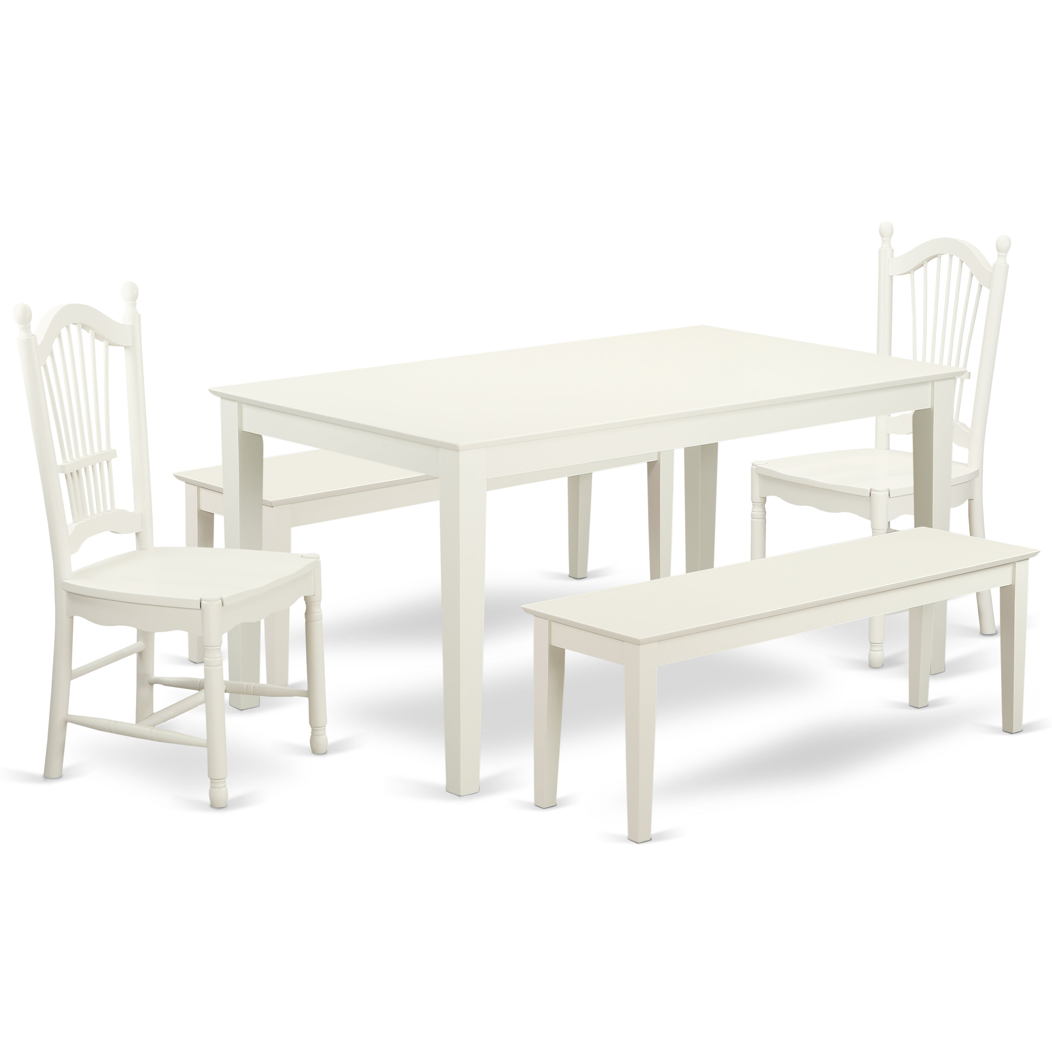 CADO5C-LWH-W 5 Piece dining table set for 6-Dining room table and 2 Wood Seat Chairs and 2 Benches in Linen White