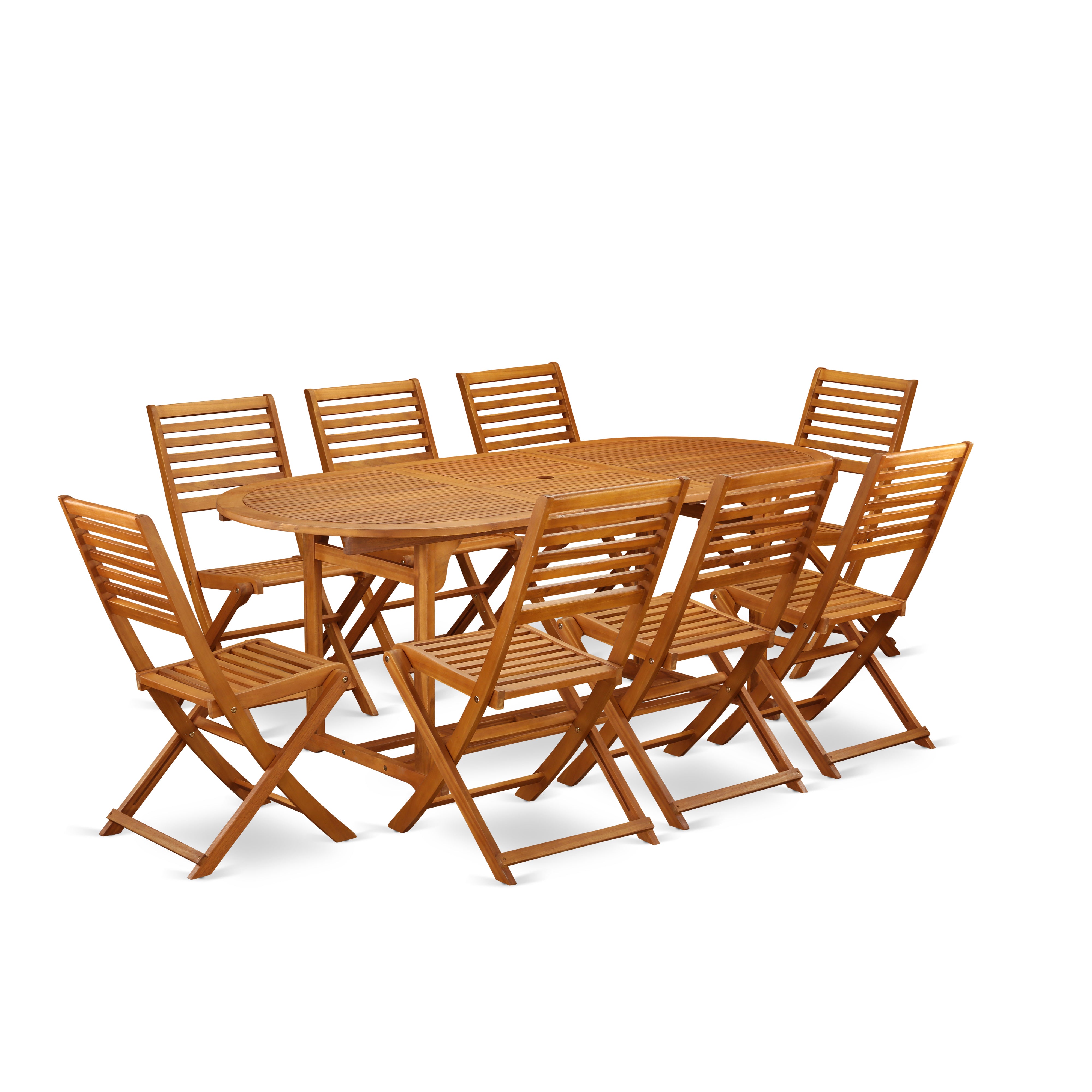 BSBS9CWNA This 9 Pc Acacia Hardwood Patio area Dining Sets provides you one Outdoor-Furniture table and 8 patio dining chairs