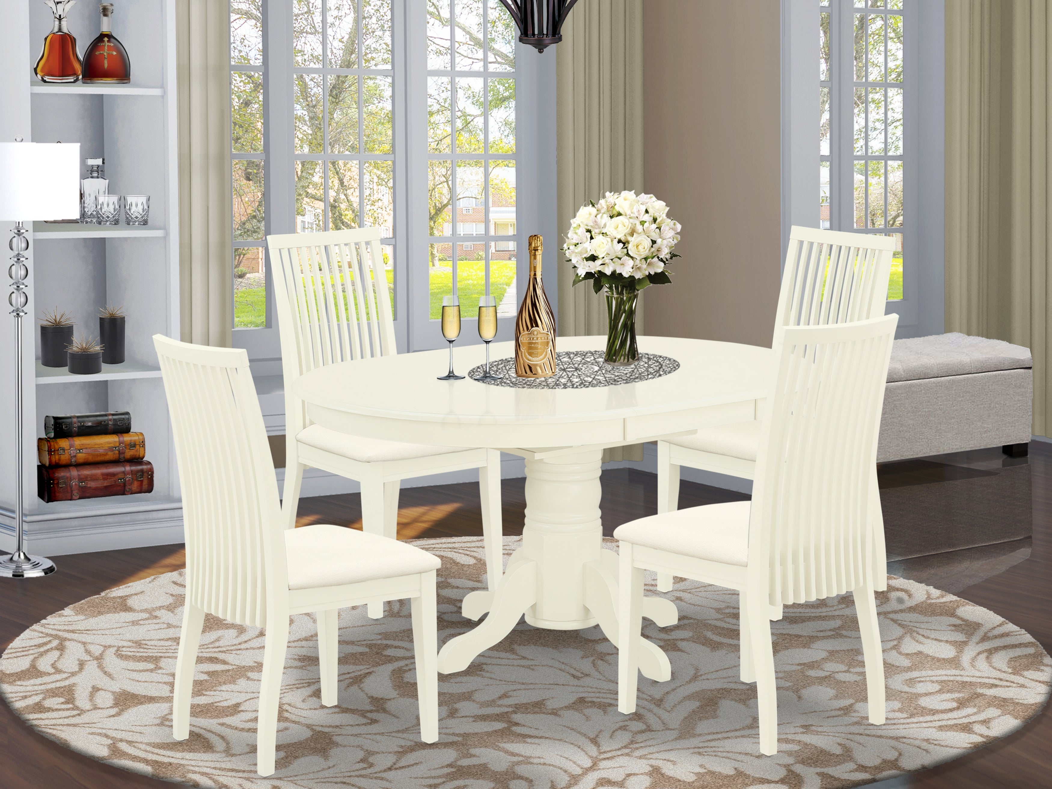 AVIP5-LWH-C 5Pc Dining Set Includes an Oval Dinette Table with Butterfly Leaf and Four Microfiber Seat Dining Chairs, Linen White Finish