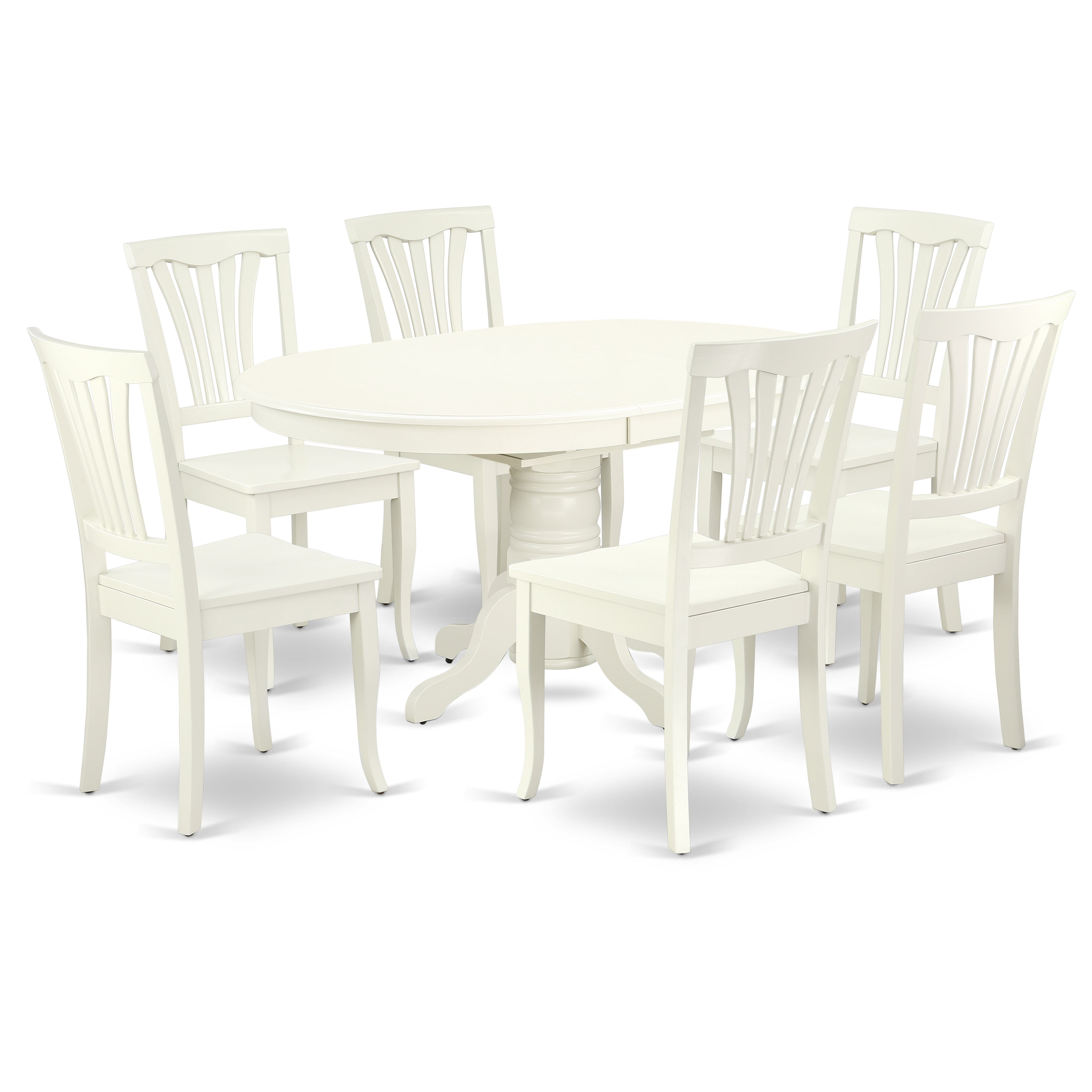 AVON7-LWH-W 7PC Oval 42/60 inch Table with 18 In Leaf and 6 vertical slatted Chairs