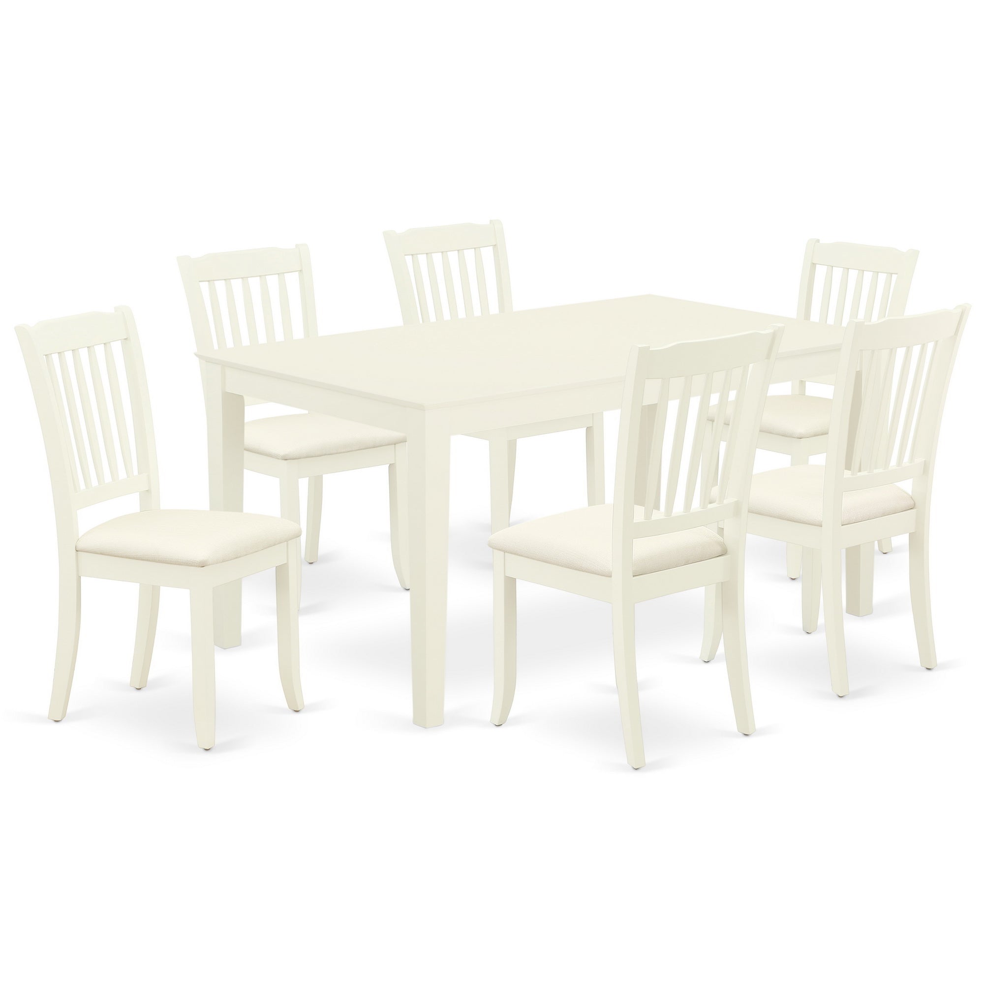 CADA7-LWH-C 7Pc Dinette Set Includes a Rectangular Kitchen Table and Six Vertical Slatted Microfiber Seat Dining Chairs, Linen White Finish