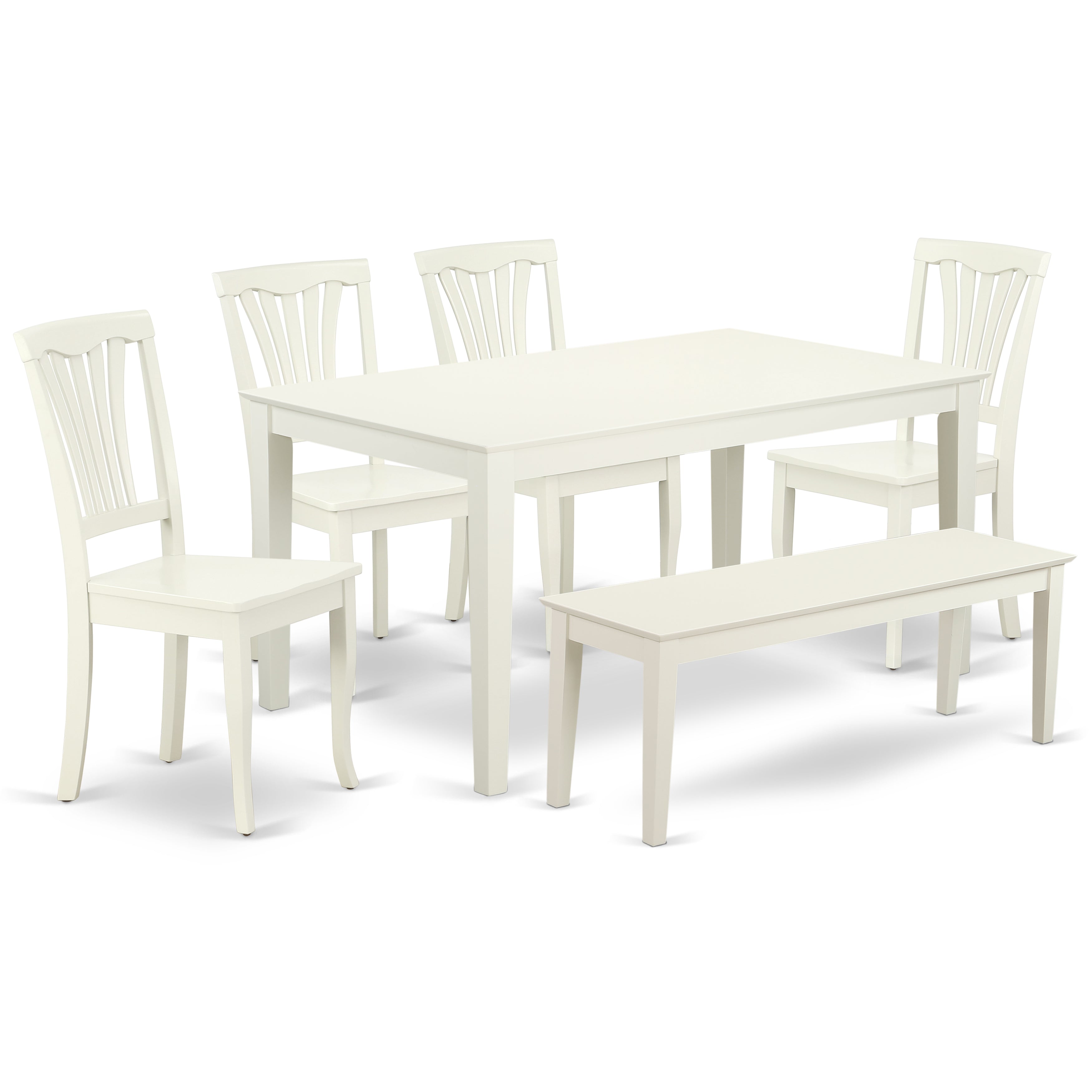 CAAV6-LWH-W 6PC Rectangular 60 inch Table and 4 vertical slatted Chairs plus 1 bench