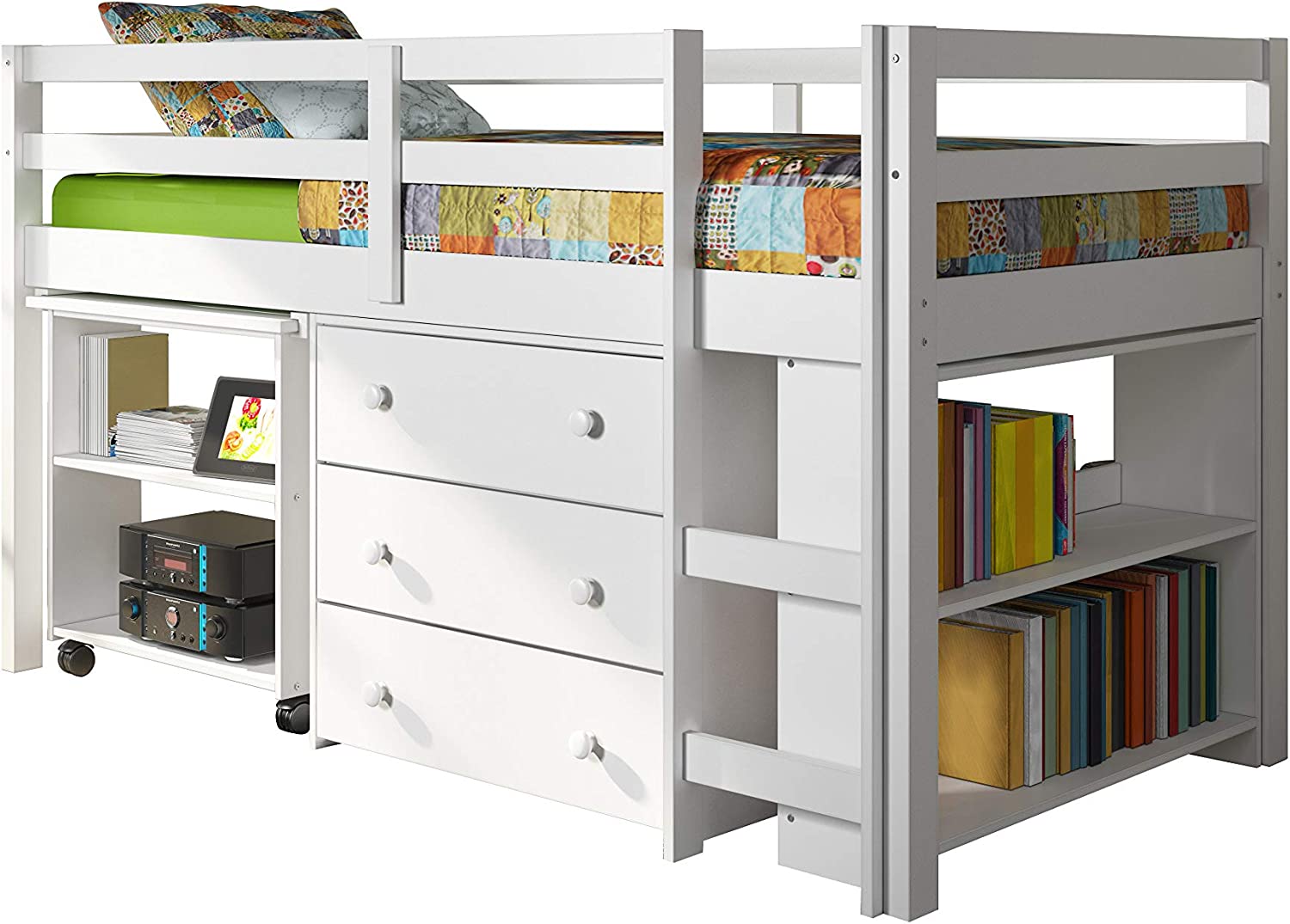 Donco Kids Low Study Loft Bed, Twin, White