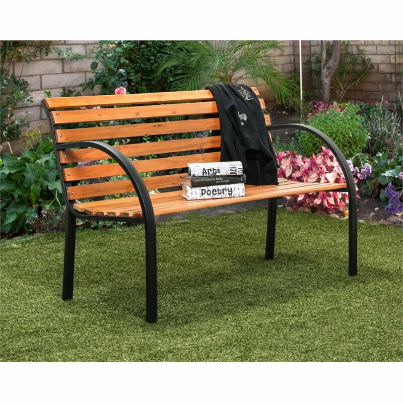 Jordy Transitional Metal Patio Bench in Black Outdoor Furniture