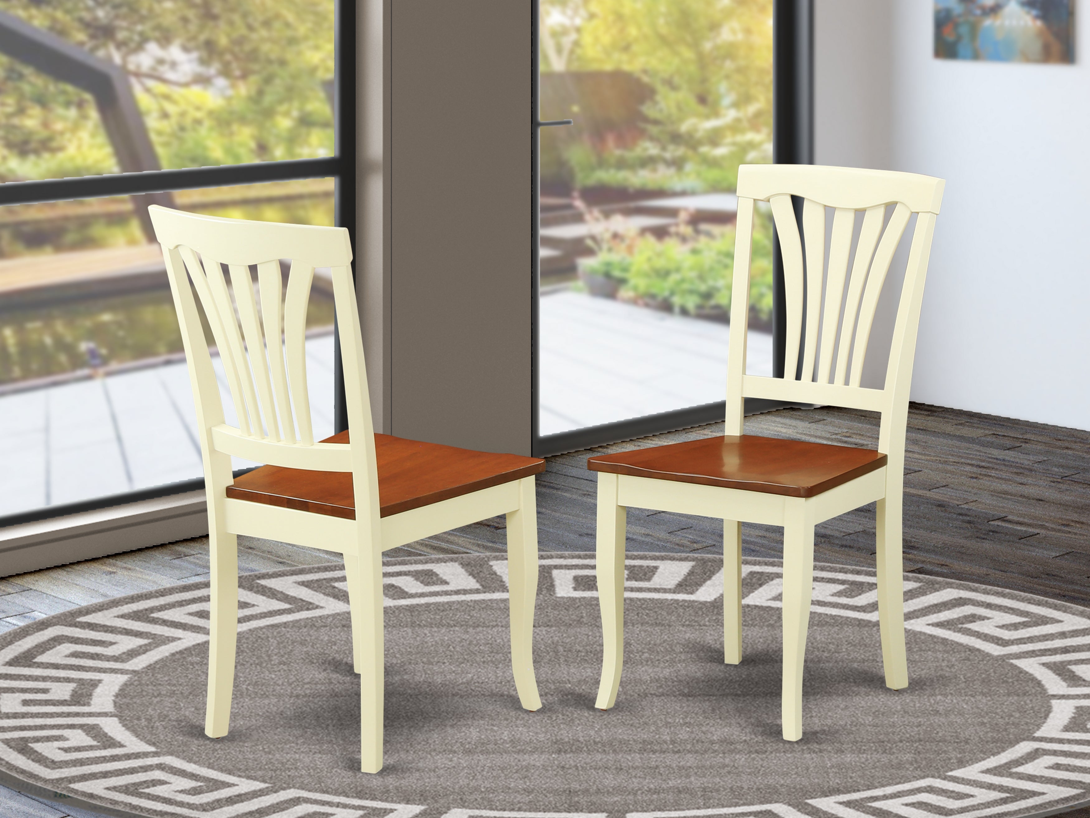 AVC-WHI-W Avon Dining Chair Wood Seat - Buttermilk and Cherry Finish