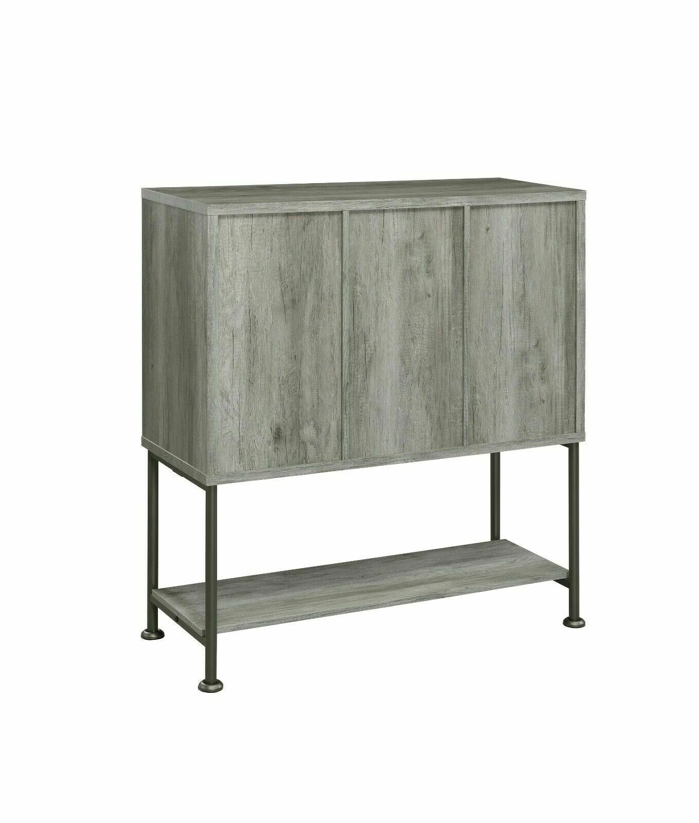 Coaster Country Rustic Farmhouse Sliding Barn Door Bar Cabinet Wine Storage Gray