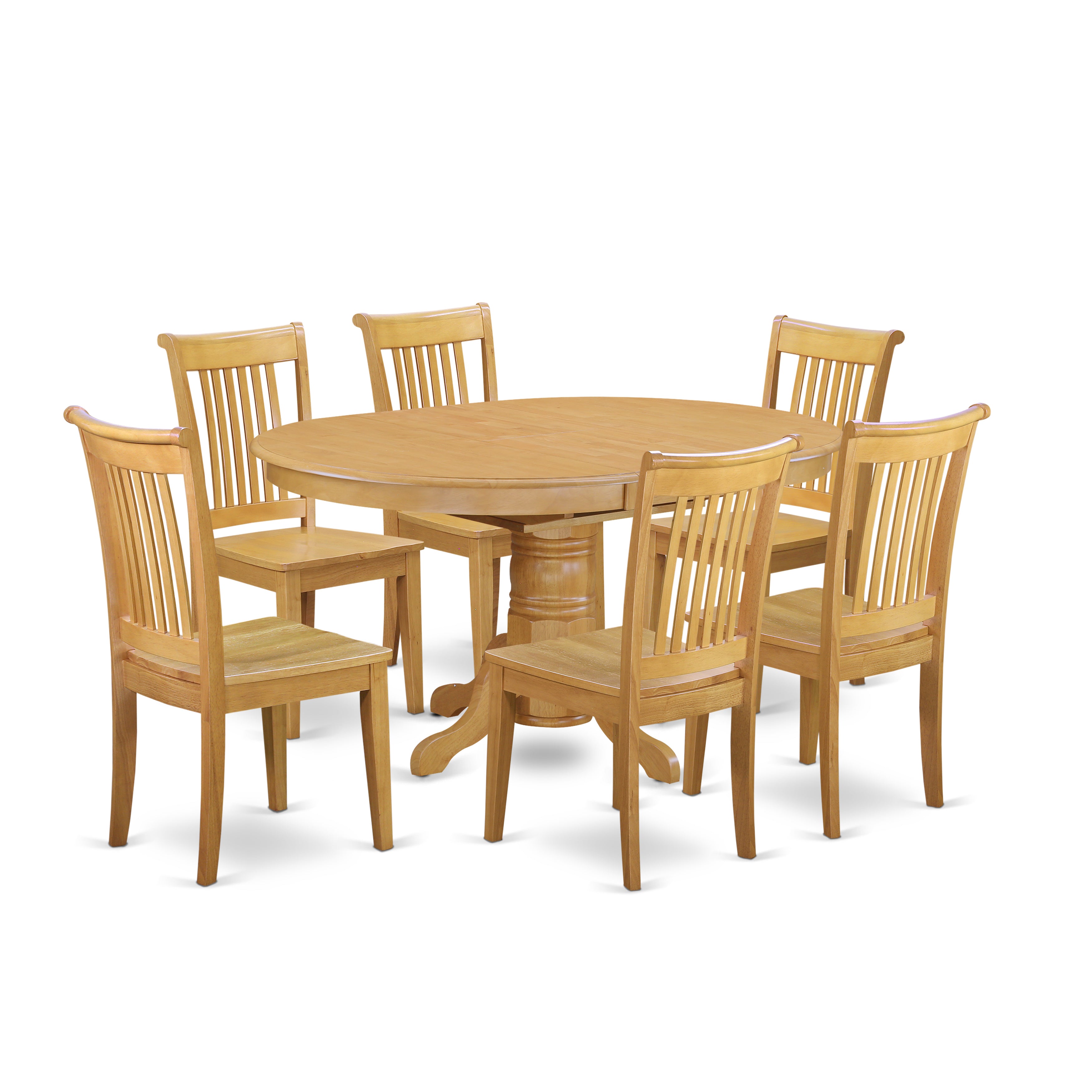 AVPO7-OAK-W 7 Pc Dining set with a Kitchen Table and 6 Wood Seat Kitchen Chairs in Oak