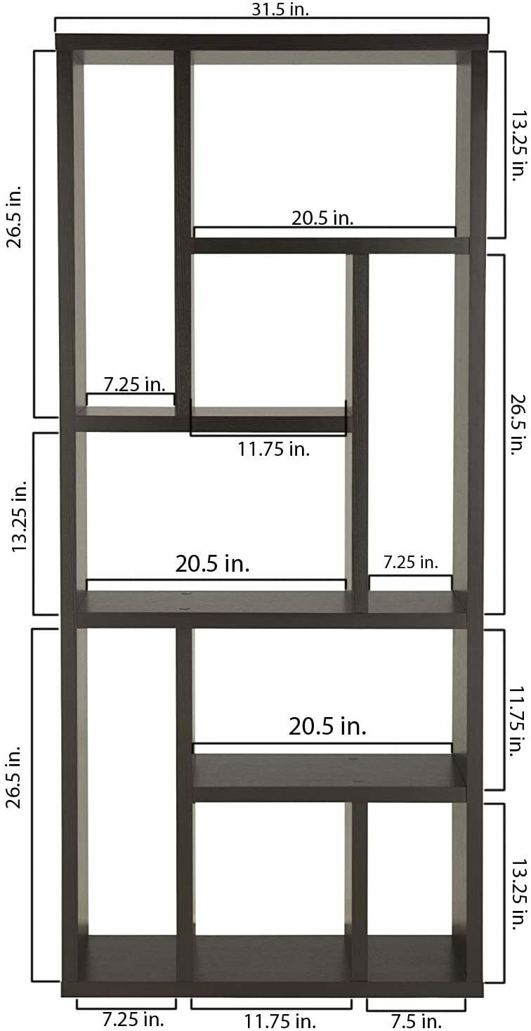 Zevv Modern 9 Open Shelves Vertically Horizontally Display Shelf, Cappuccino