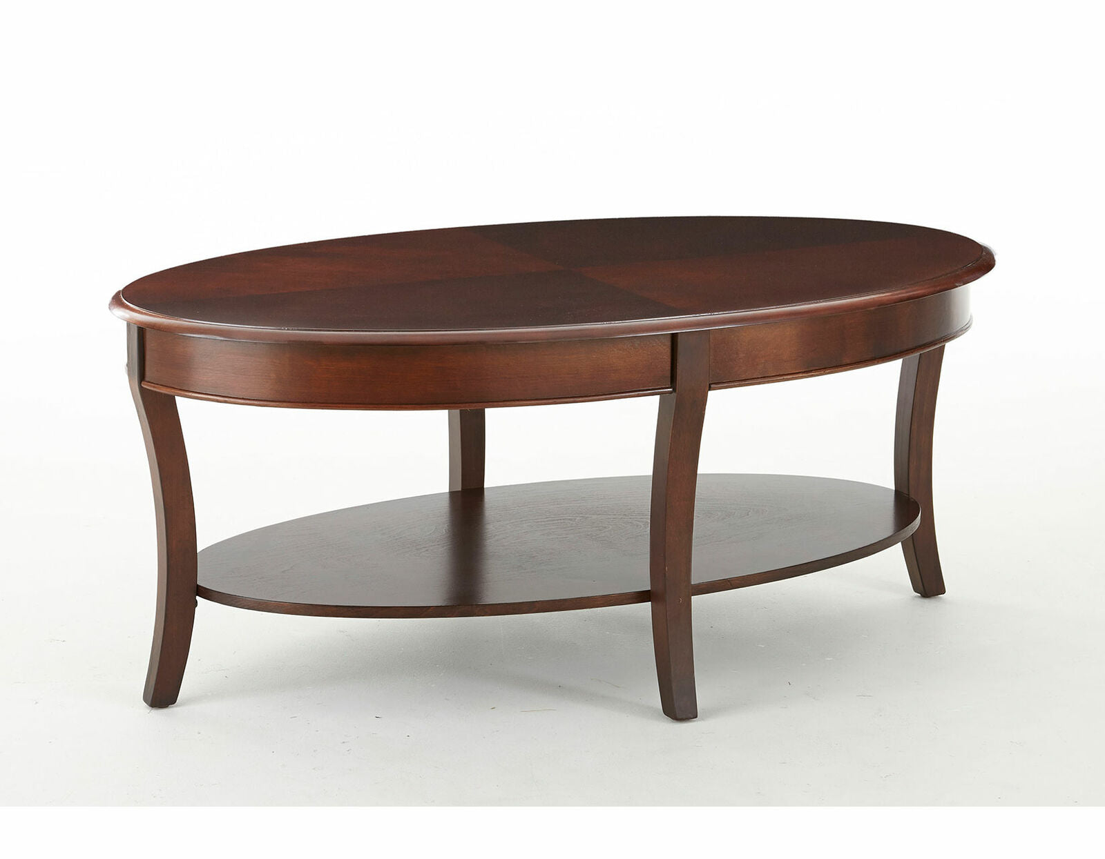 Traditional Troy Oval Cocktail Table With Shelf in Medium Cherry Brown