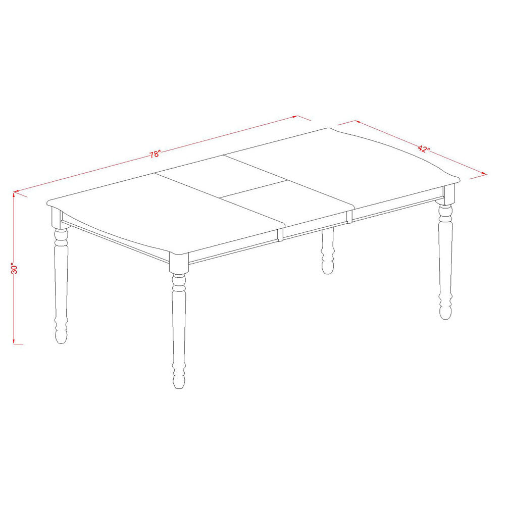 DOAV5-LWH-W 5PC Rectangular 60/78 inch Table with 18 In Leaf and 4 vertical slatted Chairs