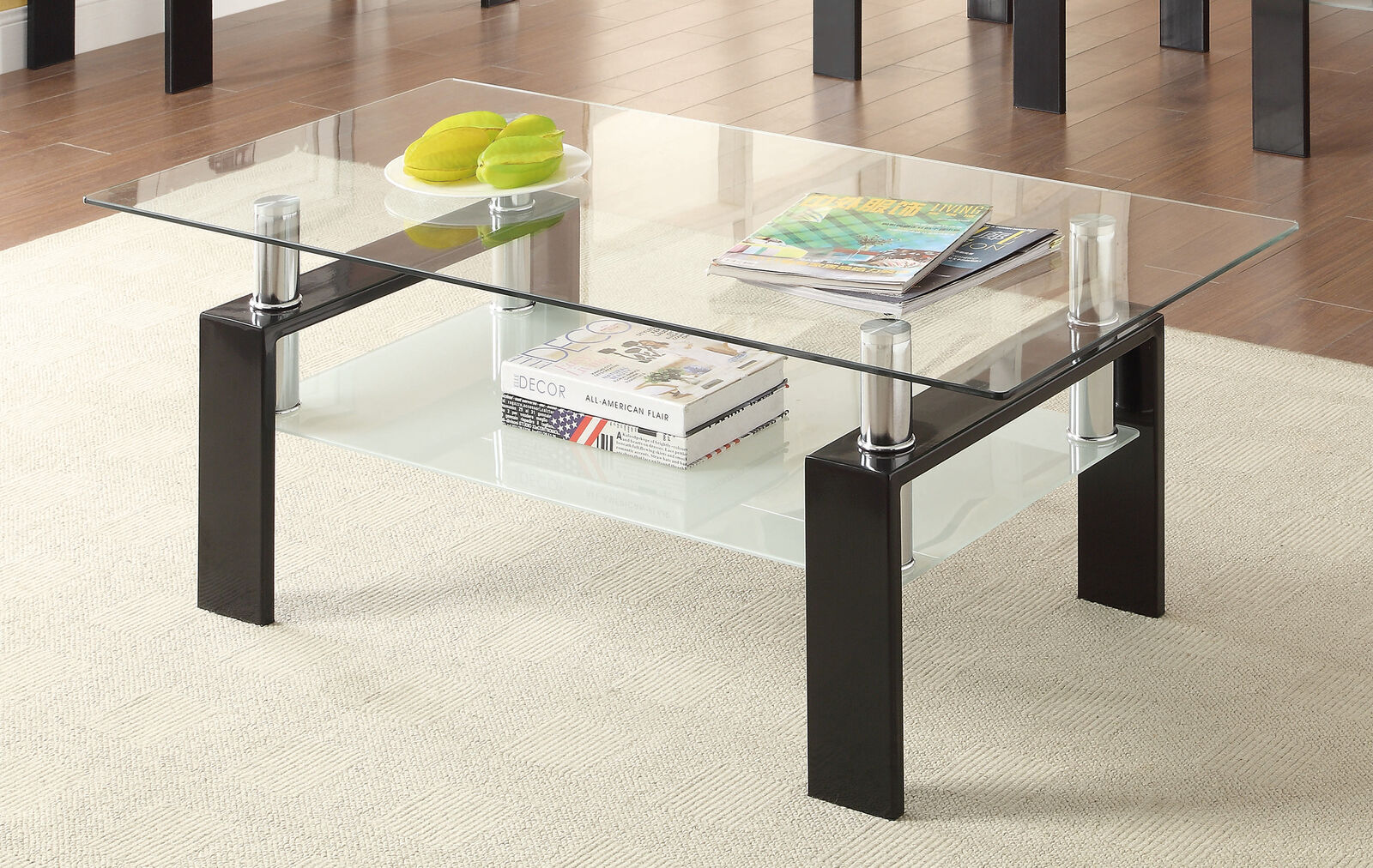 Coaster Contemporary Tempered Glass Coffee Table With Shelf Black 702288