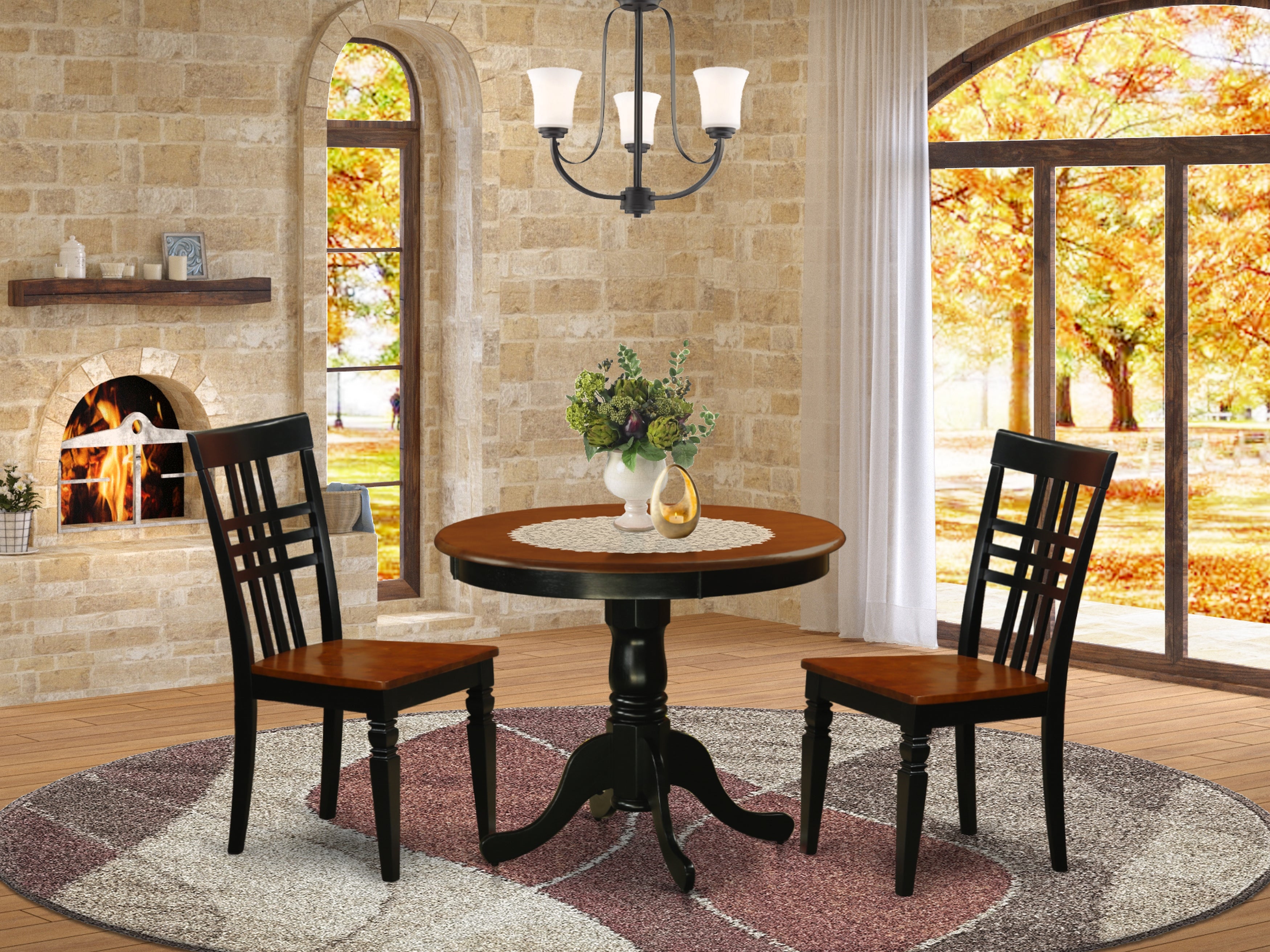 ANLG3-BCH-W 3 Pc Kitchen Table set with a Table and 2 Dining Chairs in Black and Cherry