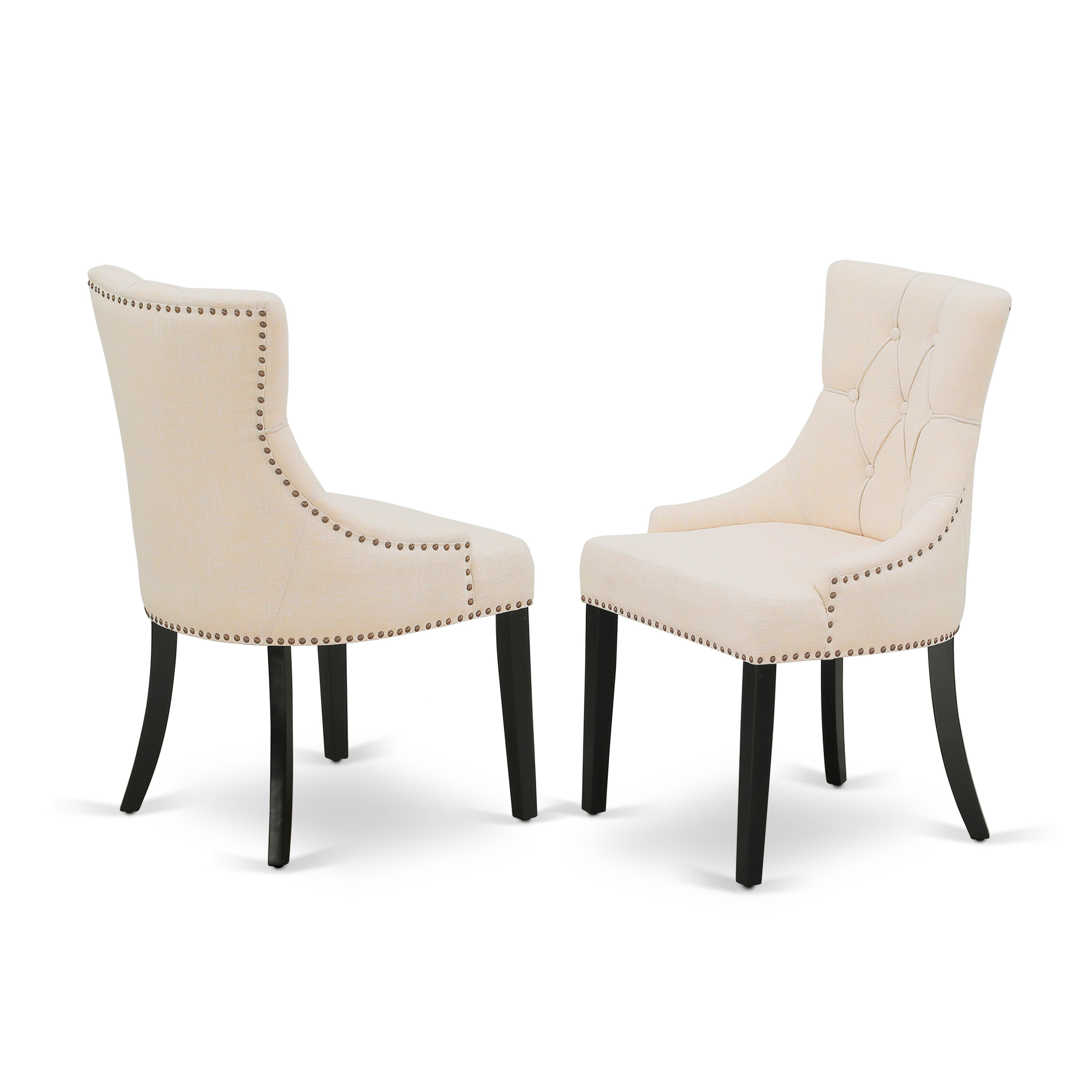 DUFR5-BLK-02 5Pc Dining Set Includes a Rectangle Dining Table and Four Parson Chairs with Light Beige Fabric, Black Finish