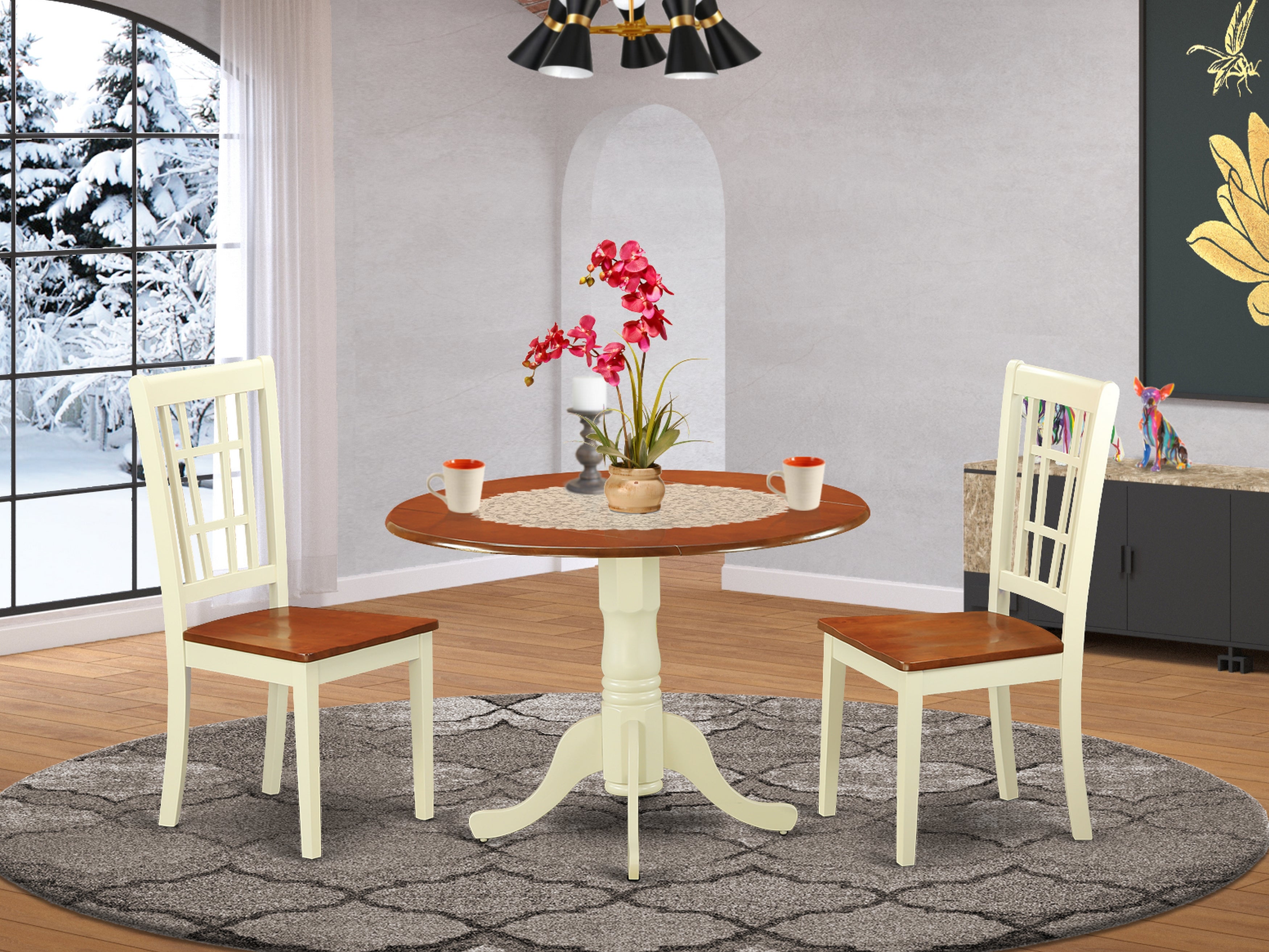 DLNI3-BMK-W 3 Pc Dinette set for 2-Table and 2 dinette Chairs