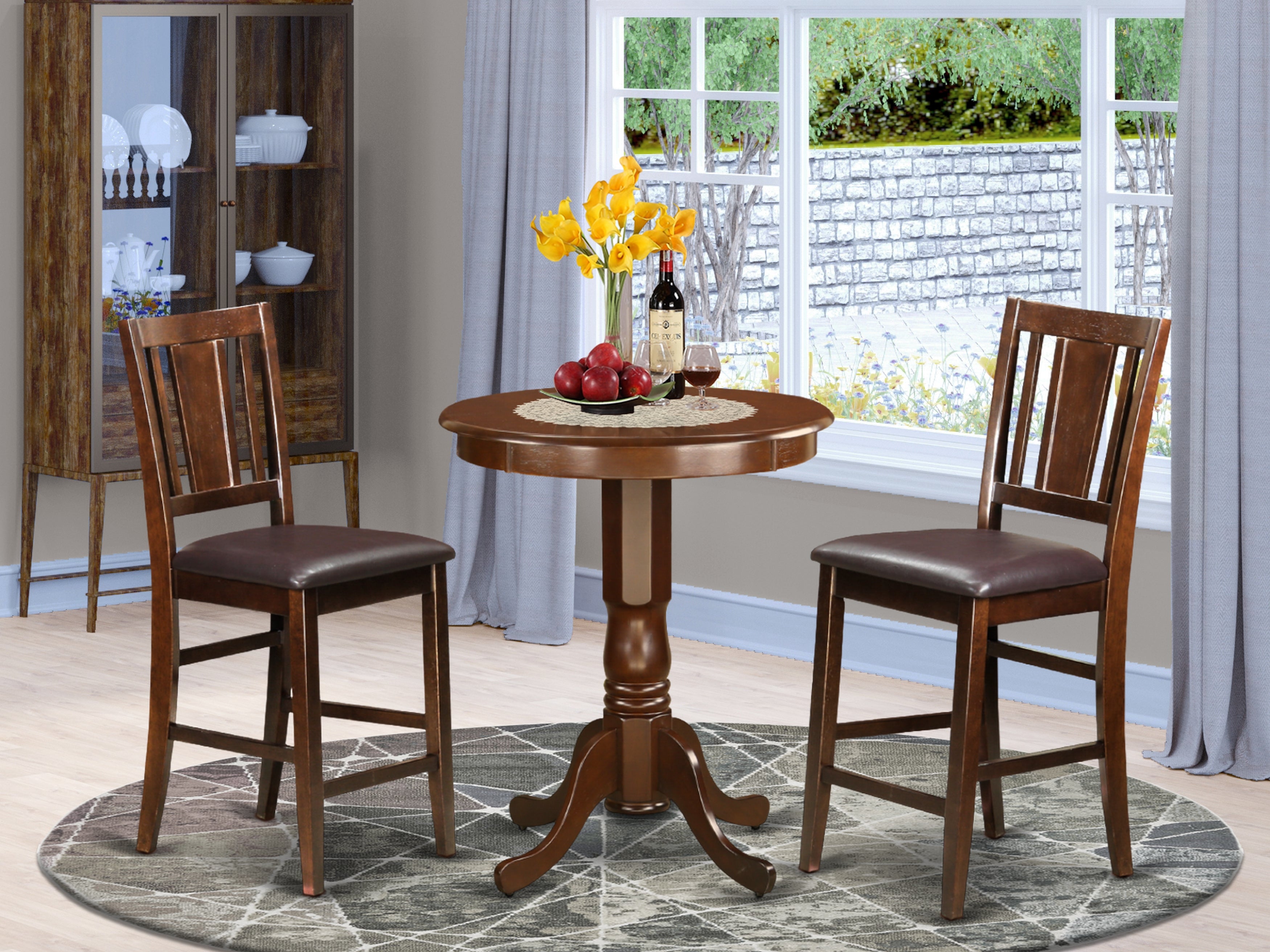 EDBU3-MAH-LC 3 Pc pub Table set - high Table and 2 Kitchen bar stool.