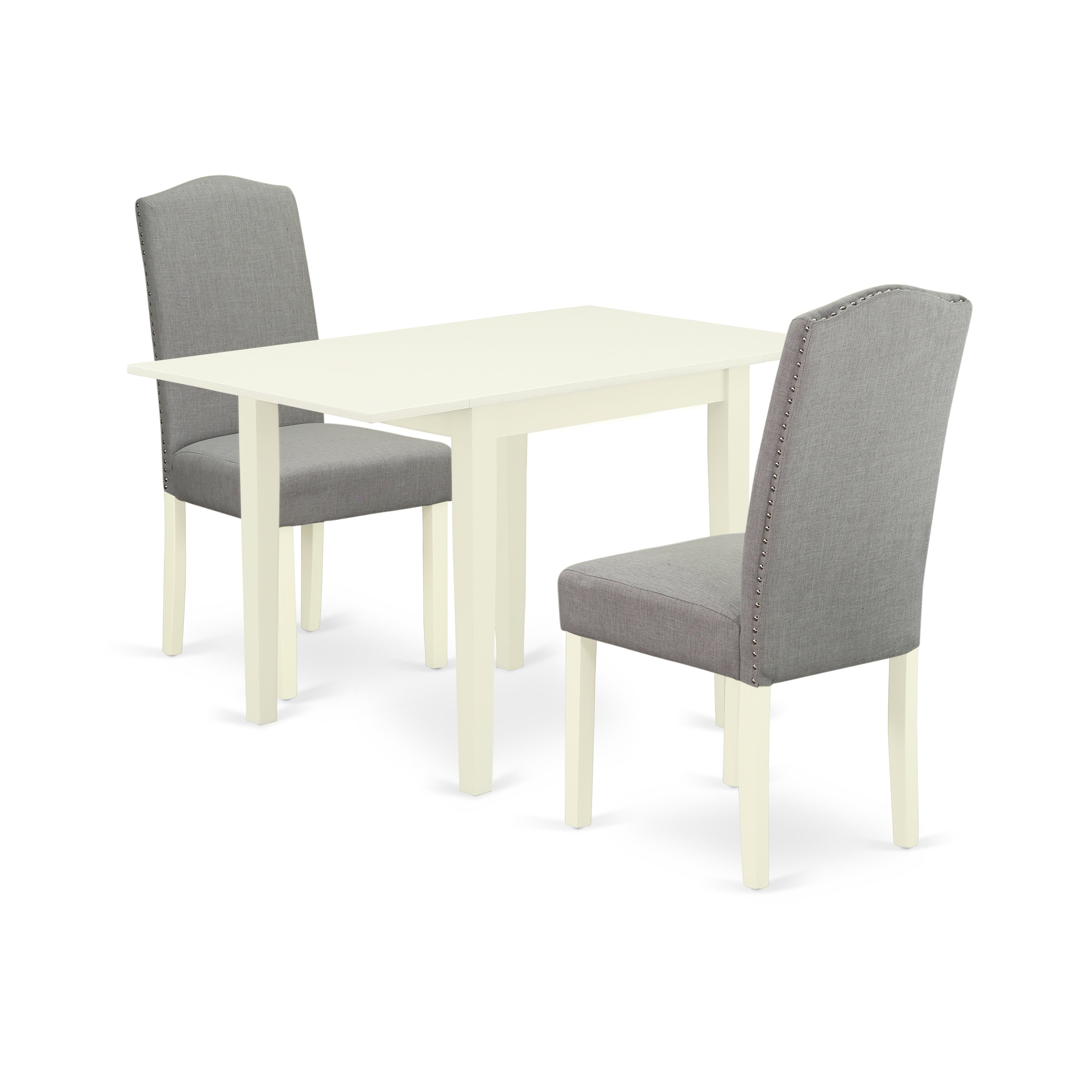 East West Furniture NDEN3-LWH-06 Dining Table Set 3 Pcs - Two Dining Chairs and a Kitchen Table - Linen White Finish Solid wood - Shitake Color Linen Fabric