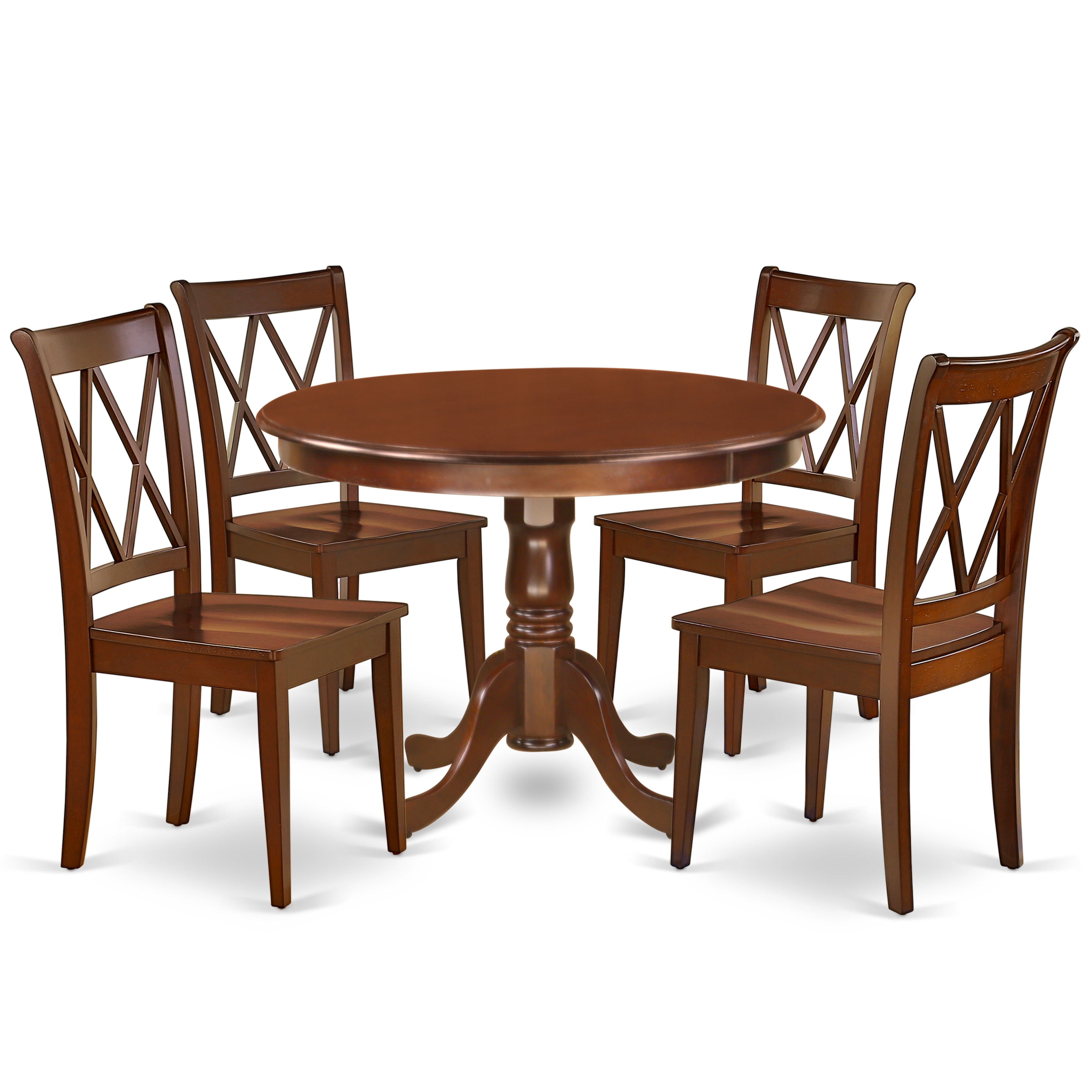 HLCL5-MAH-W 5PC Round 42 inch Table and 4 Double X back Chairs