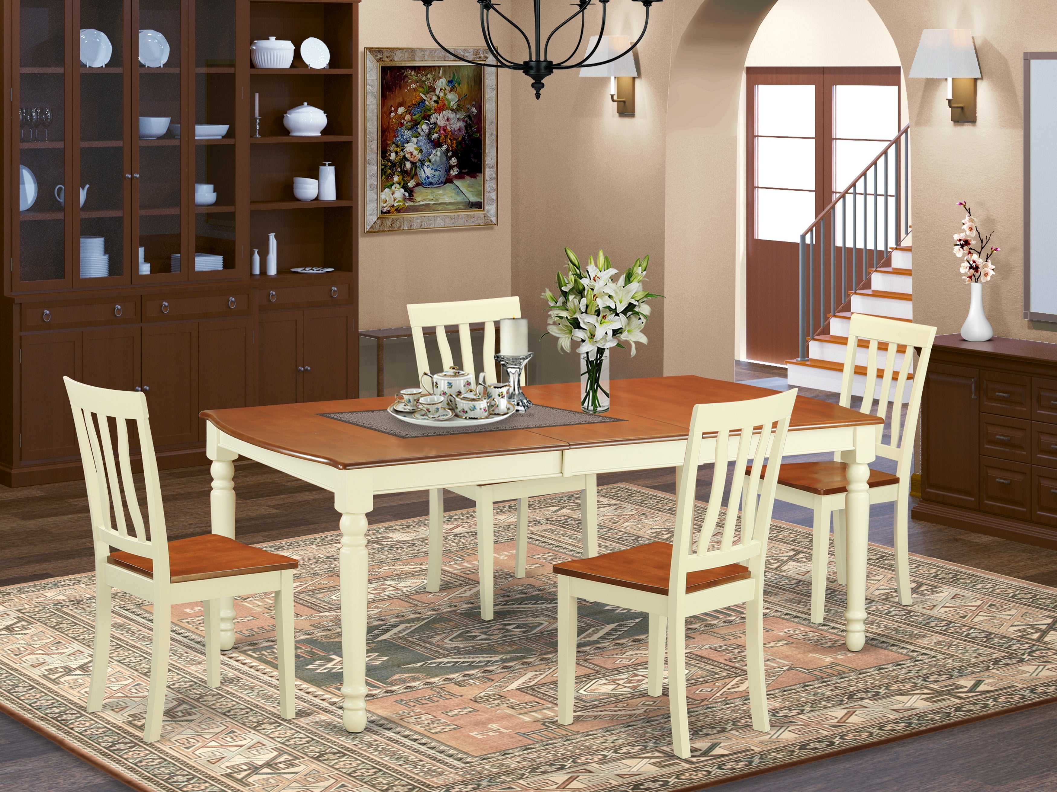 DOAN5-WHI-W 5 PC Table and chair set -Dining Table and 4 Dining Chairs
