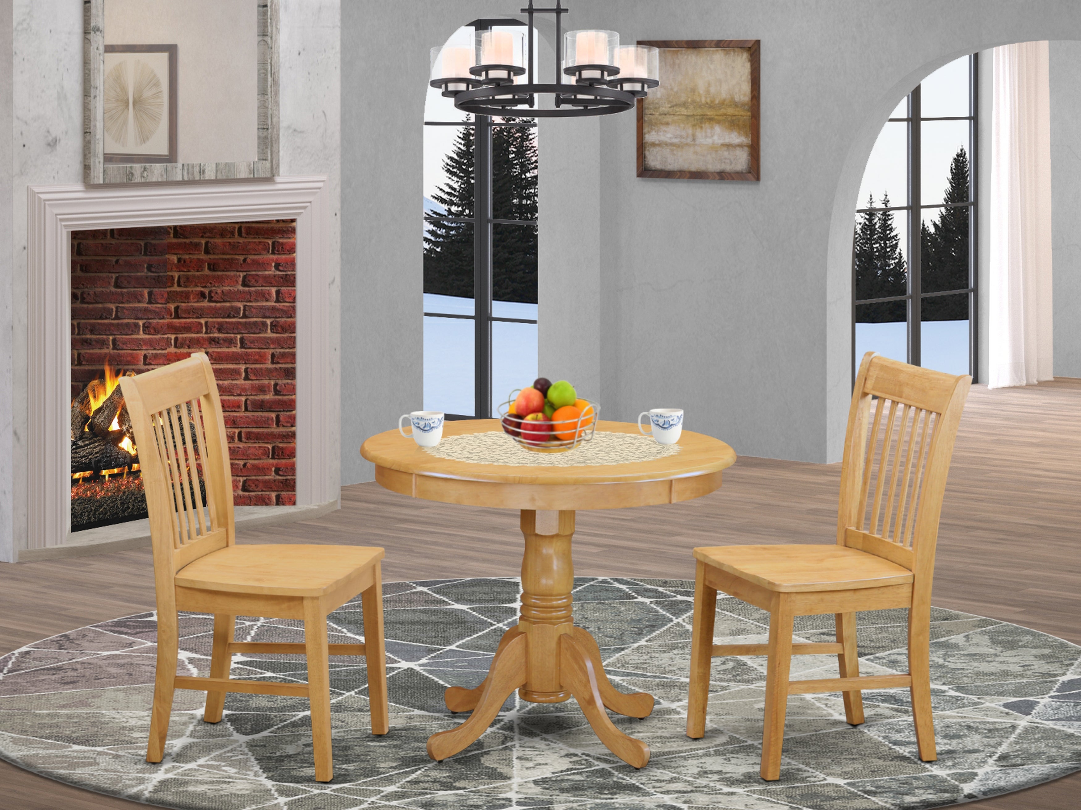 ANNO3-OAK-W 3 Pc Dining room set - small Kitchen Table and 2 Dining chair