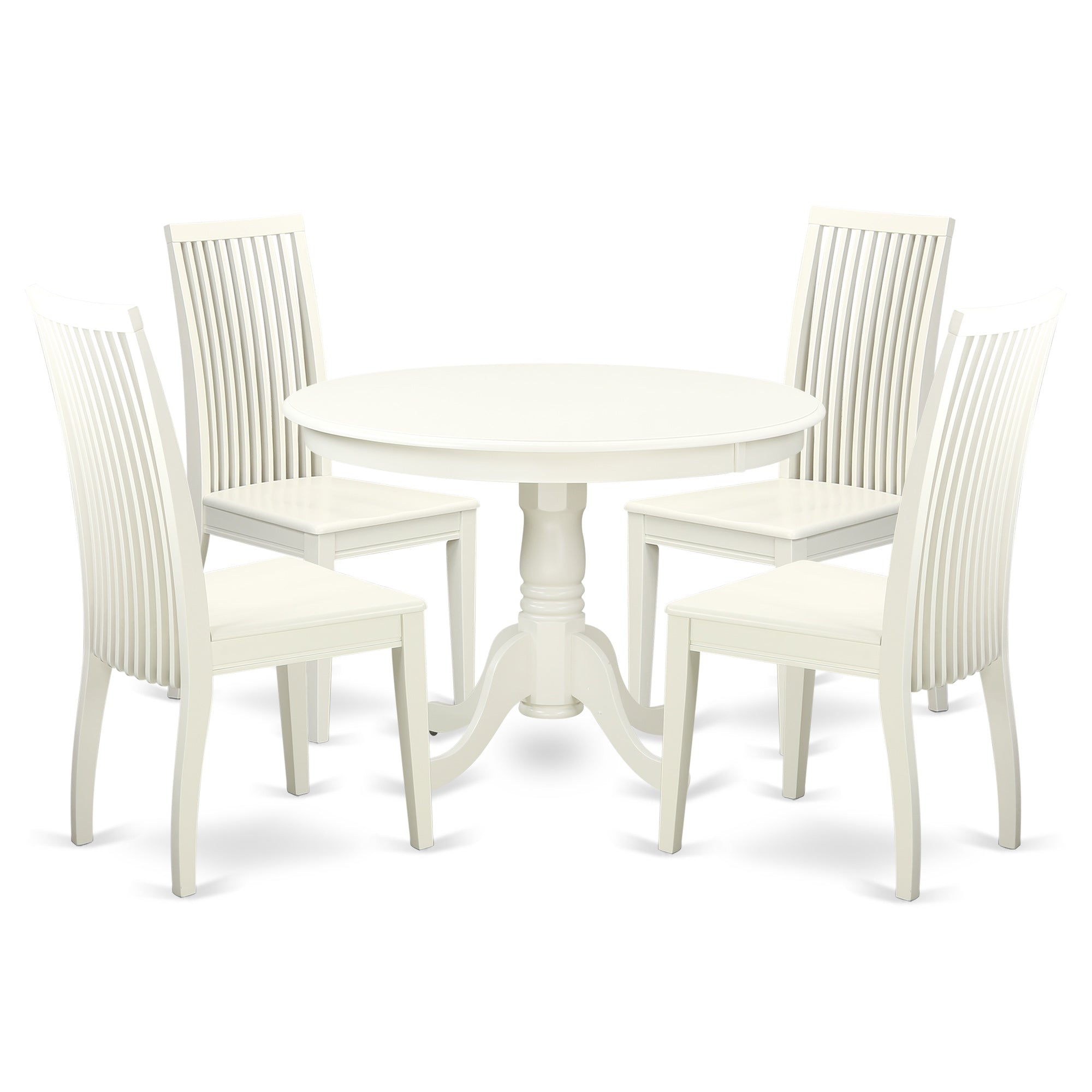 HLIP5-LWH-W 5-Piece Hartland Set With One Dining Table And Four Wood Seat Dinette Chairs In A Beautiful Linen White Finish.
