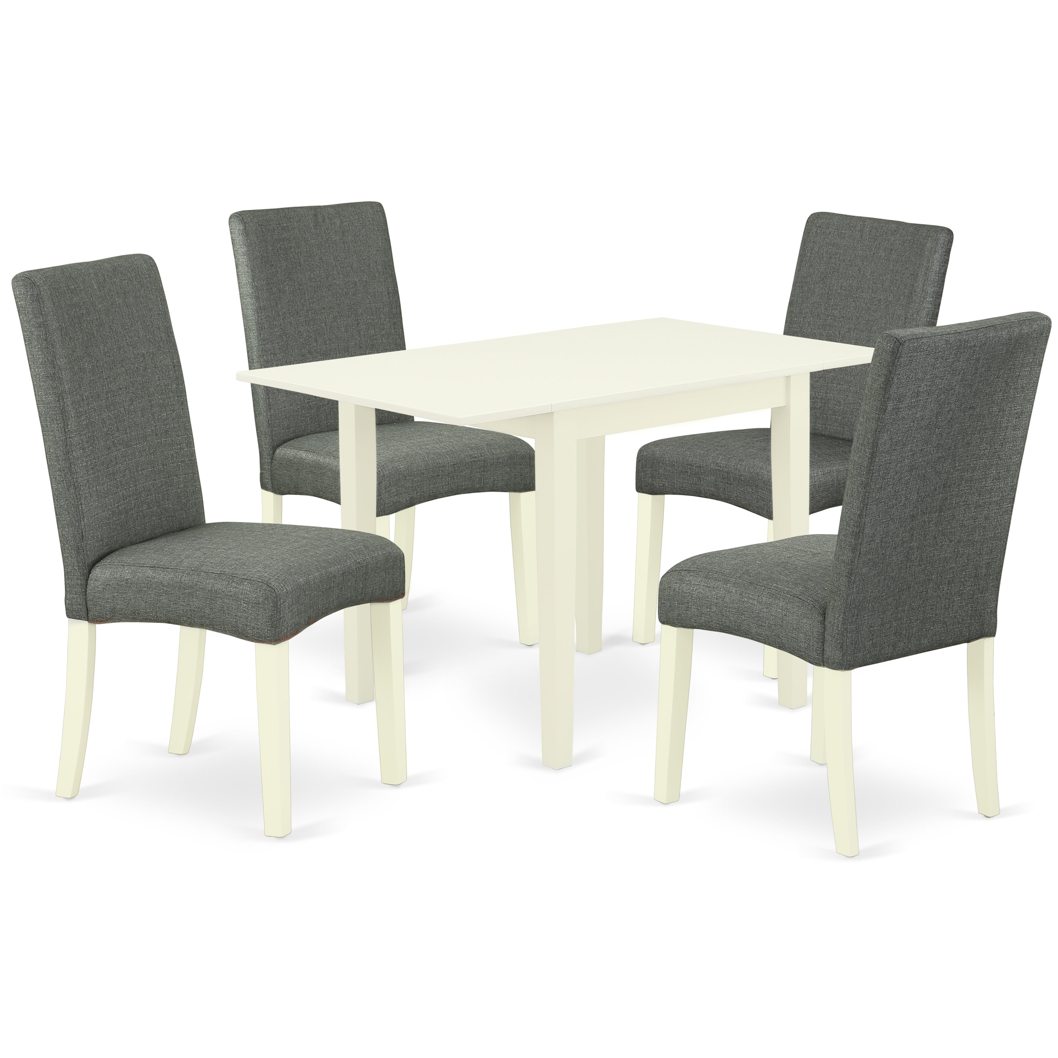 East West Furniture NDDR5-LWH-07 Dining Table Set 5 Pcs - 4 Dining Room Chairs and a Dinner Table - Linen White Finish Solid wood - Gray Color Linen Fabric