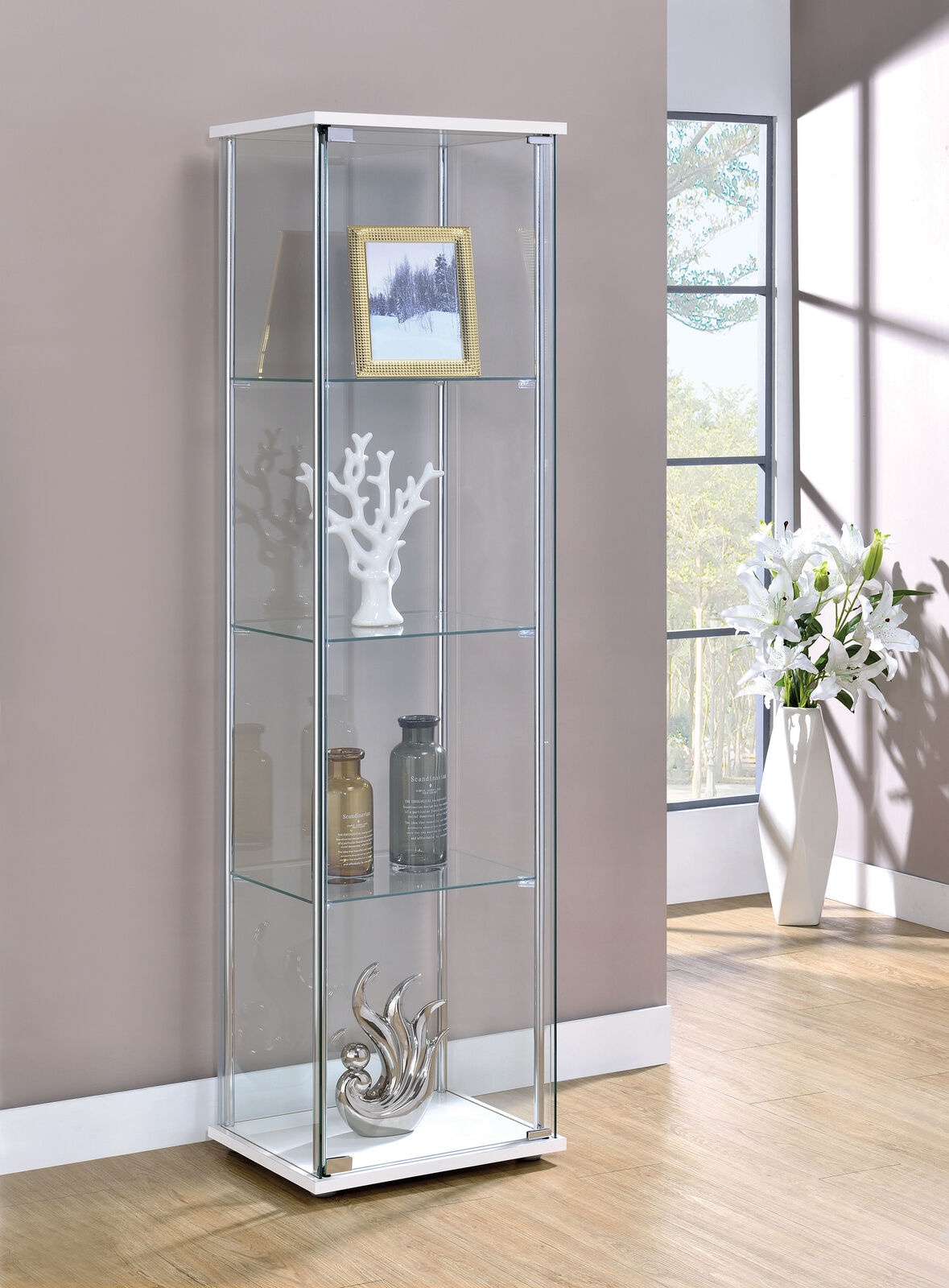 Bella Rectangular 4-shelf Curio Cabinet White and Clear